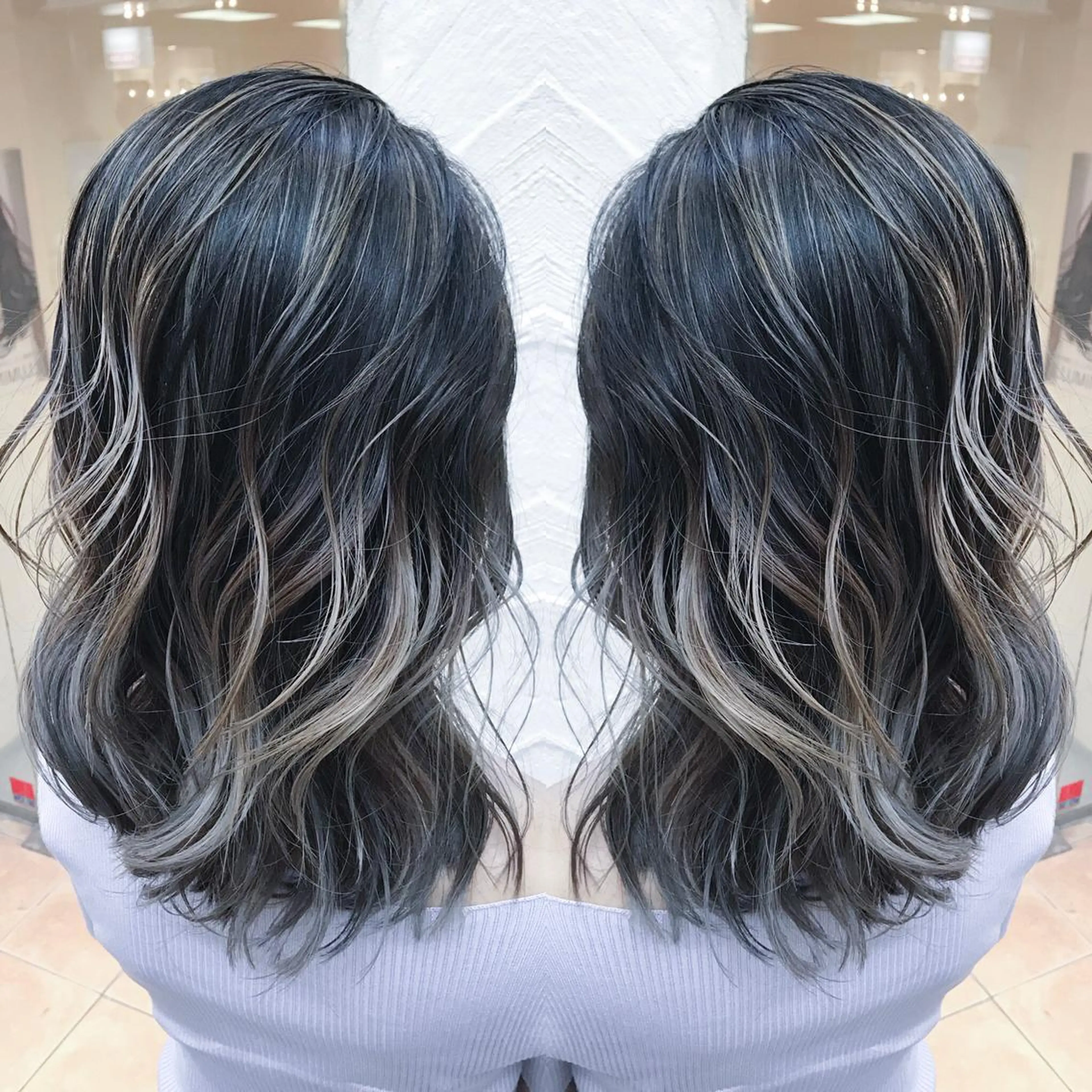 ミディアム カラー バレイヤージュ ブリーチ グラデーションカラー ハイライトカラー イルミナカラー AMI Hair  supply所属・髪質改善カラー 韓国風レイヤーのヘアスタイル