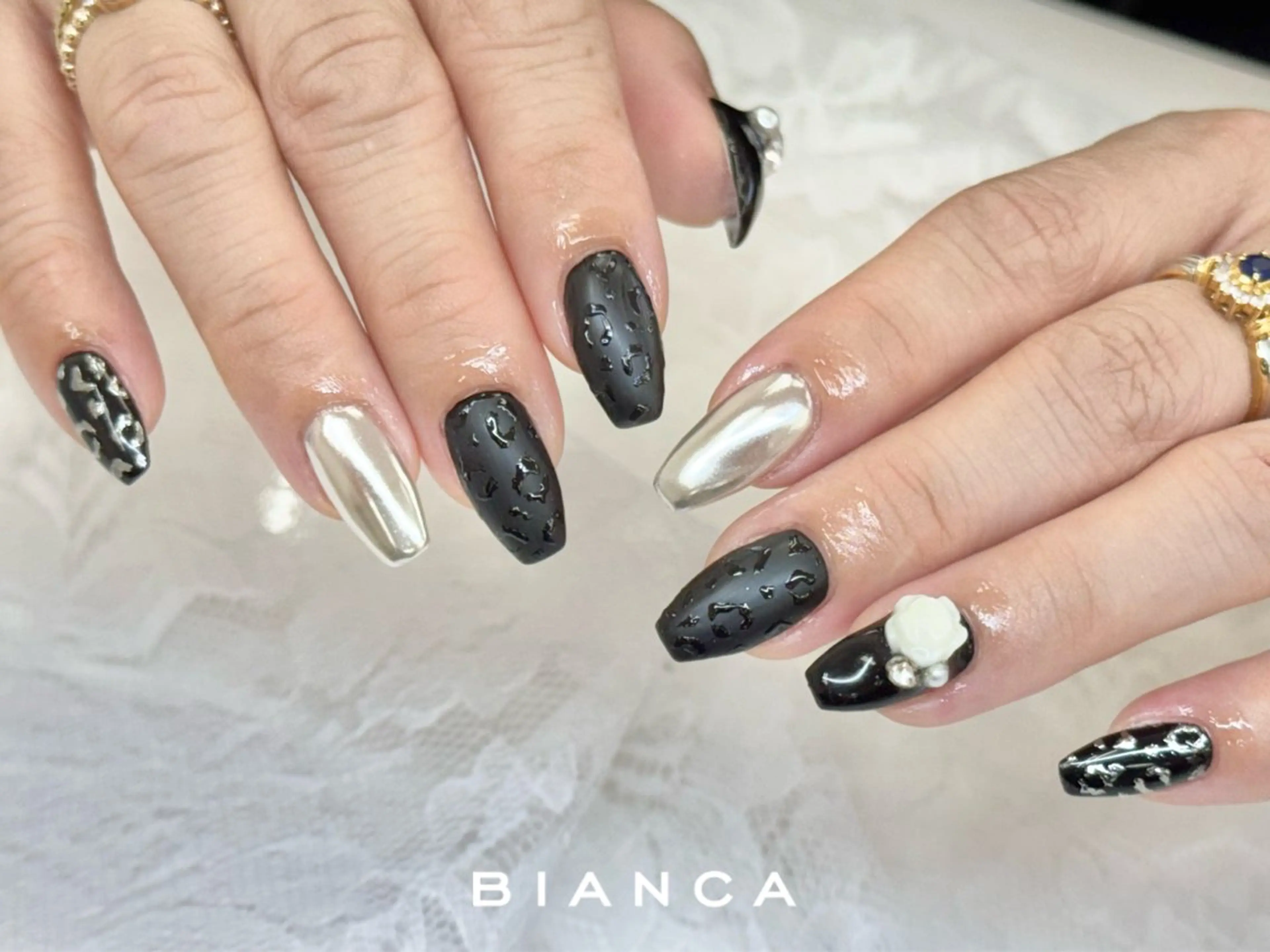 ネイル マットネイル ミラーネイル ストーンネイル ハンドネイル ビアンカ大宮ネイル 店長 モリサワのネイルデザイン
