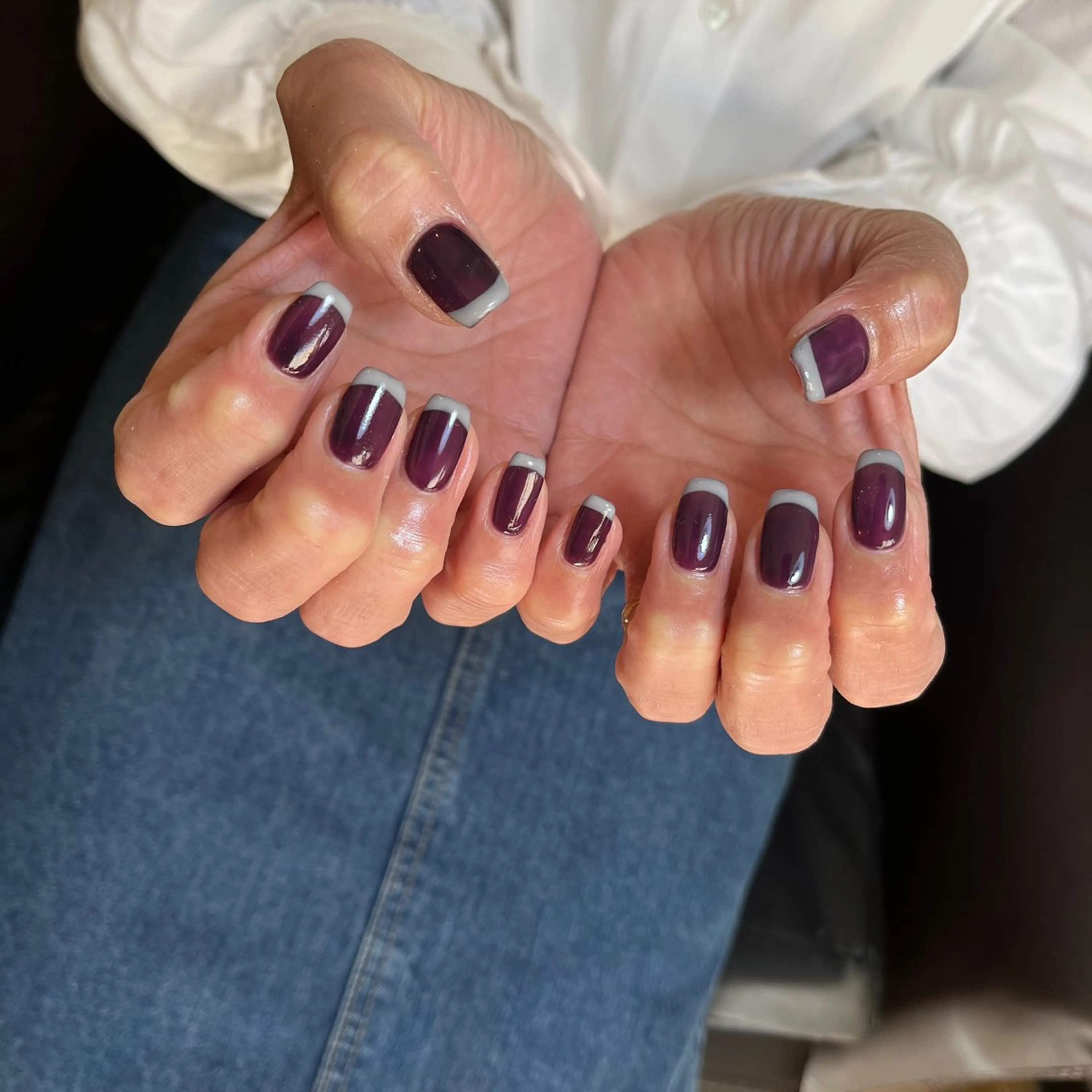 ネイル フレンチネイル パープル フリーランス¨̮⃝ ネイリストOKADAのネイルデザイン