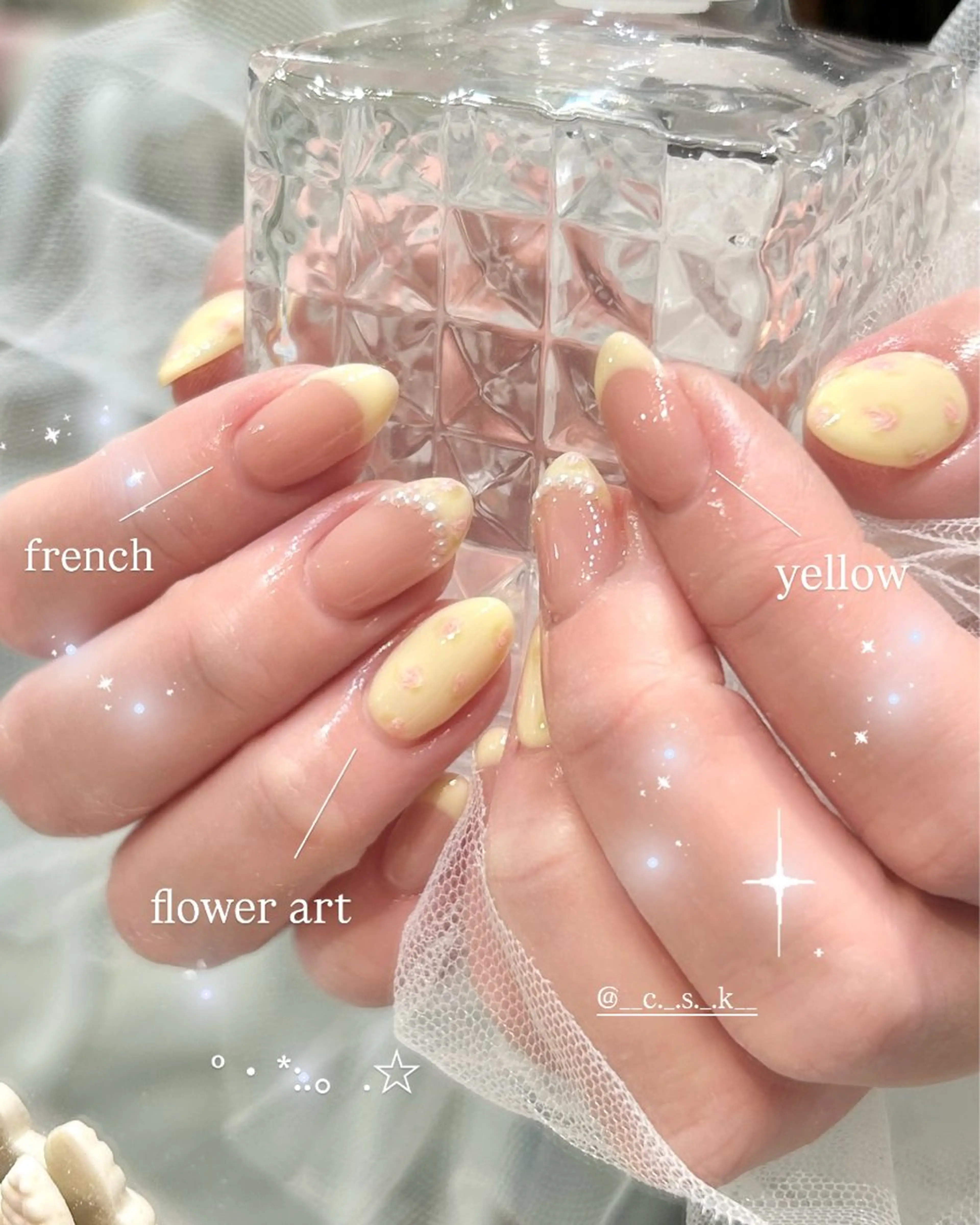 ネイル 黄色 ハンドネイル 🎀チーク/ちゅるん 🫧chisa🎀のネイルデザイン