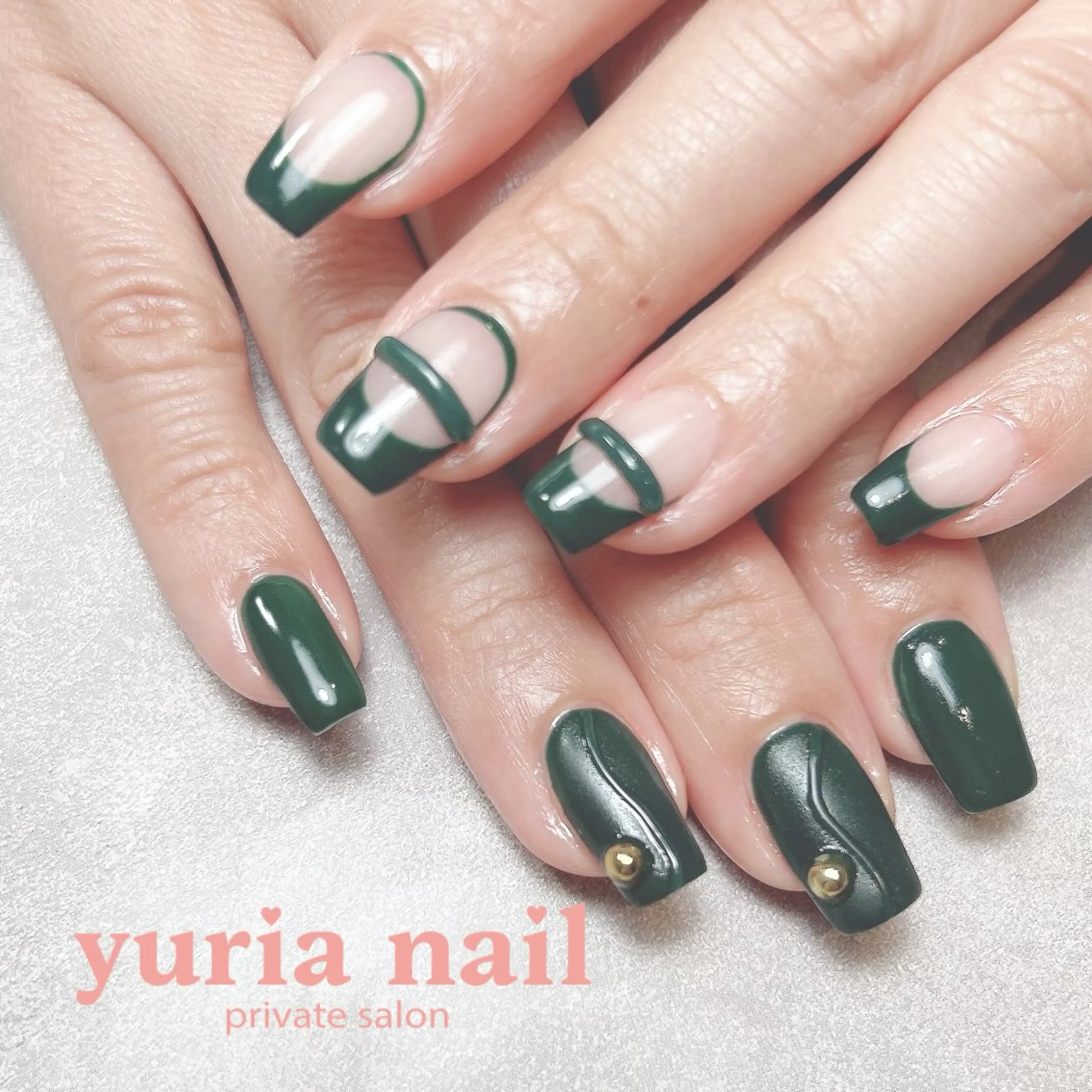 ネイル フレンチネイル ジェルネイル グリーン 持ち込み ニュアンスネイル ハンドネイル 小林 ゆりあのネイルデザイン