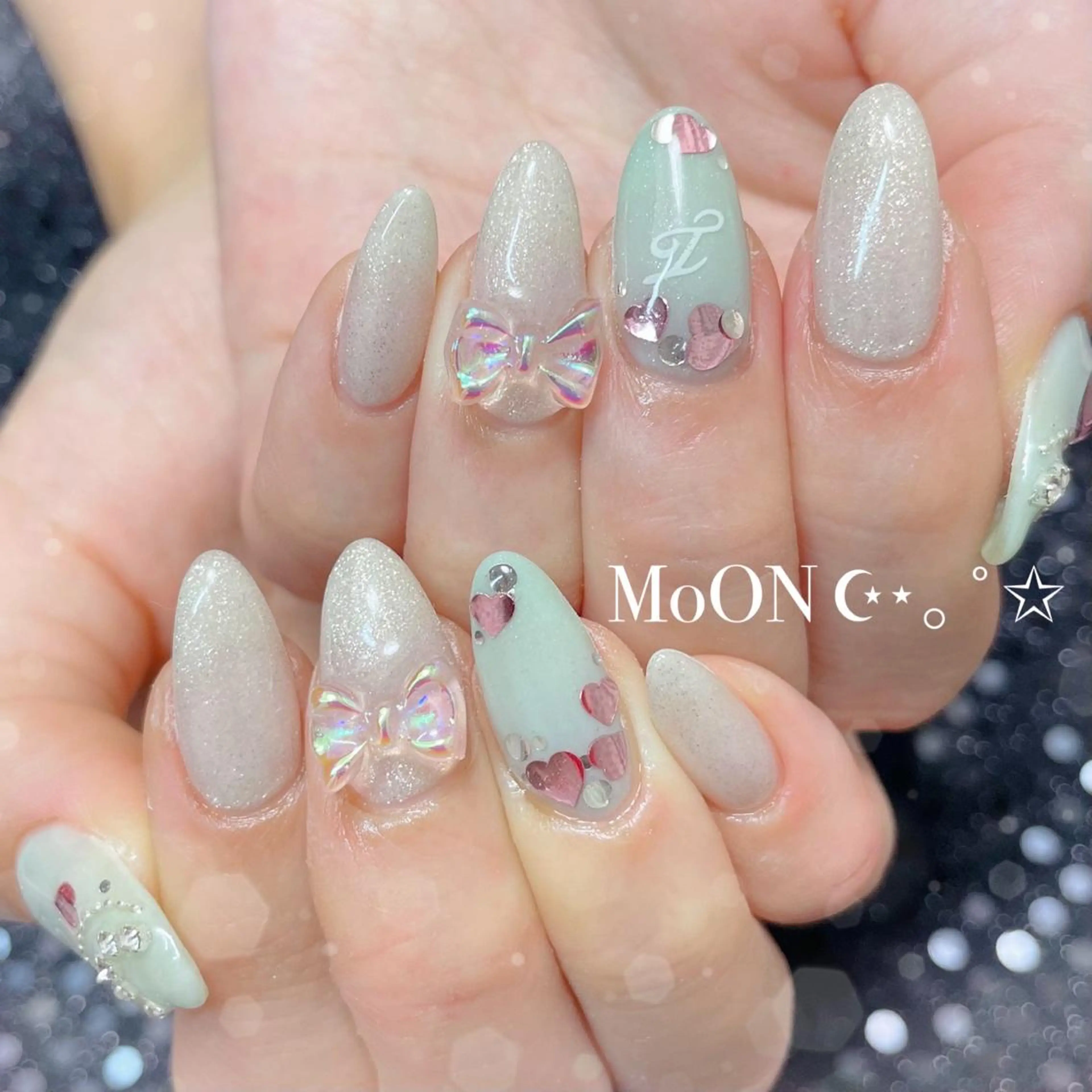 ネイル リボン ハンドネイル ハンドケア MoON...❤︎ MeGuのネイルデザイン