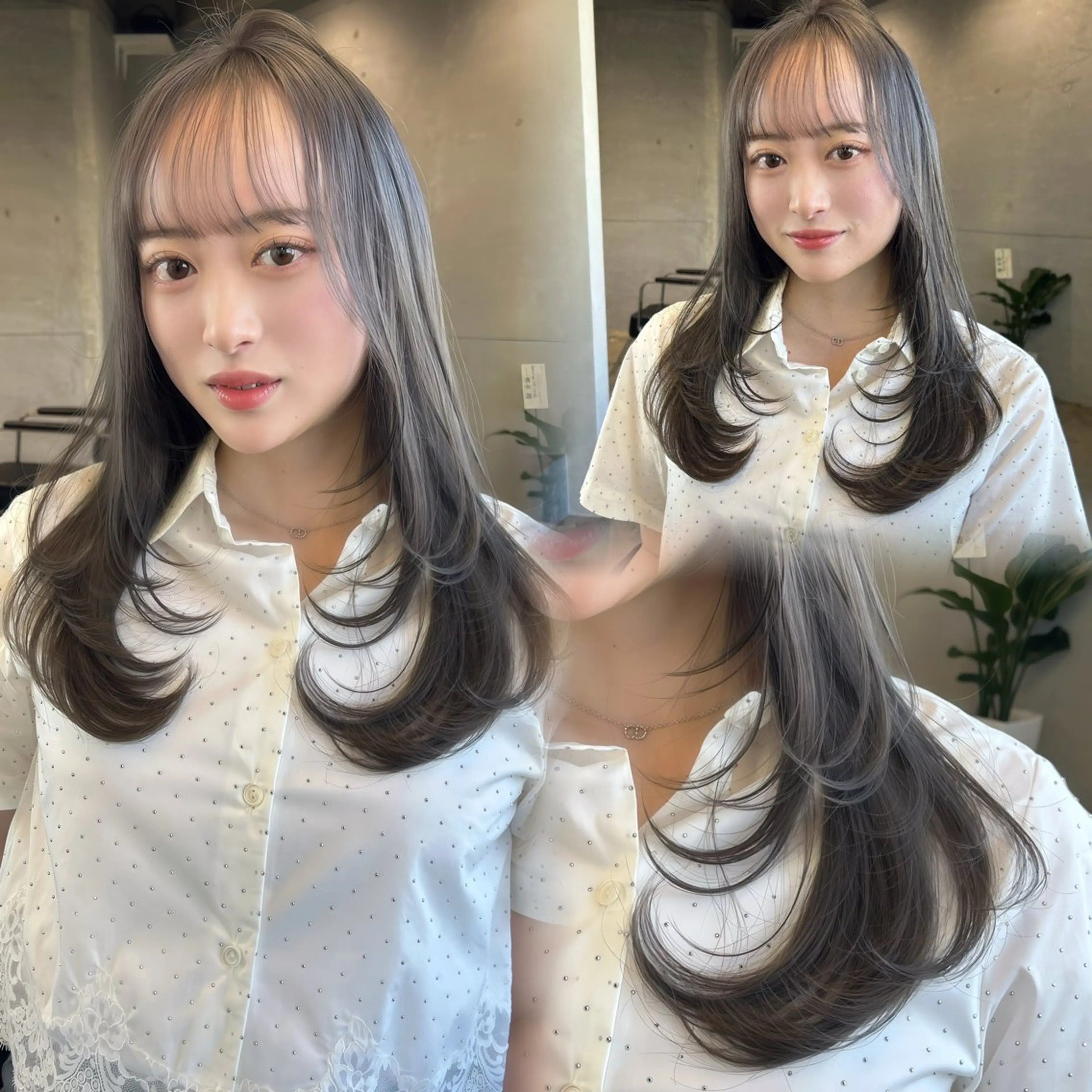 ロング カット ヘアカラー トリートメント 盛れる前髪／レイヤー カット／艶髪髪質改善のヘアスタイル