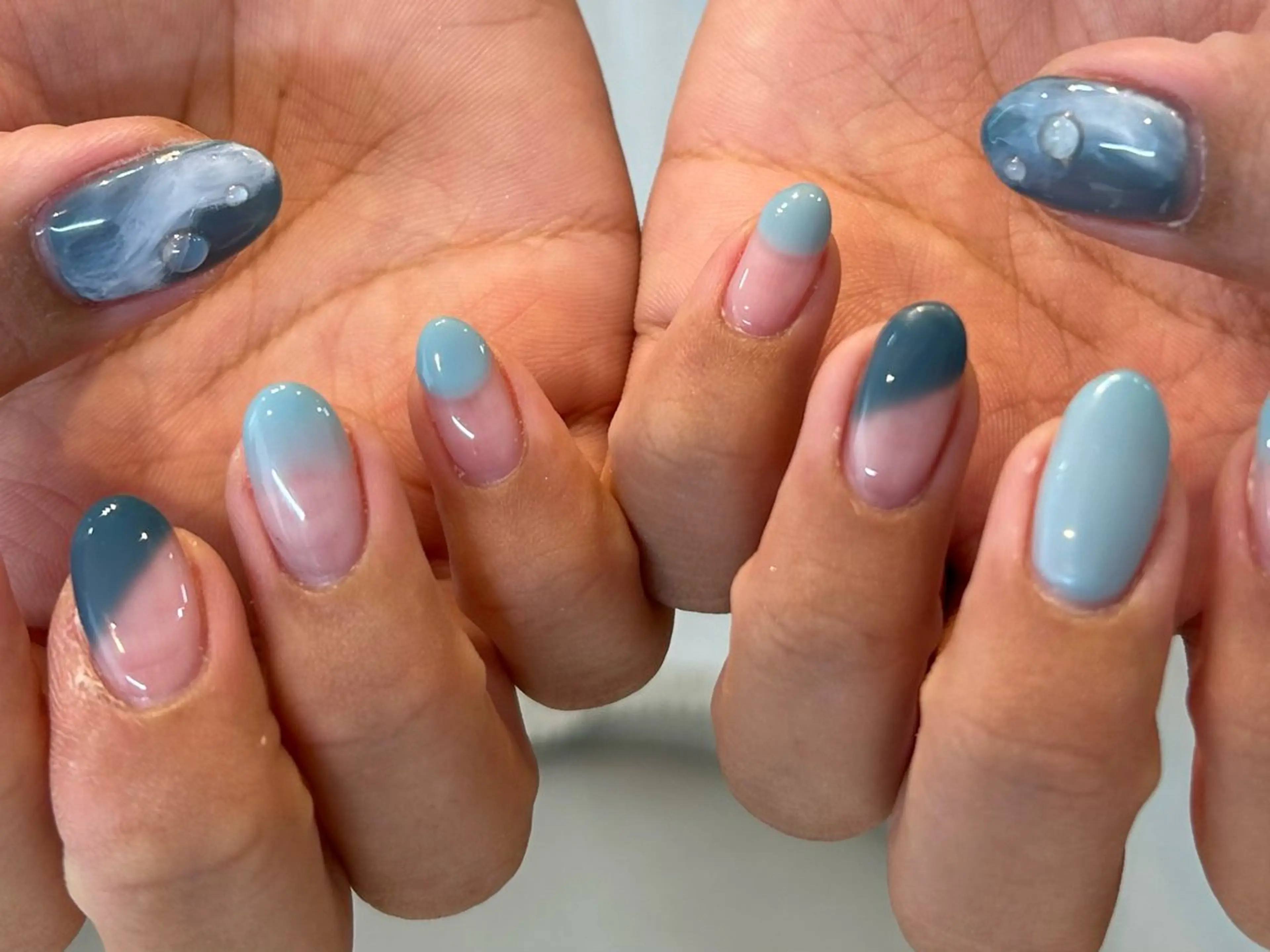 ネイル ブルー 持ち込み ハンドネイル Bianca栄店 はるなのネイルデザイン