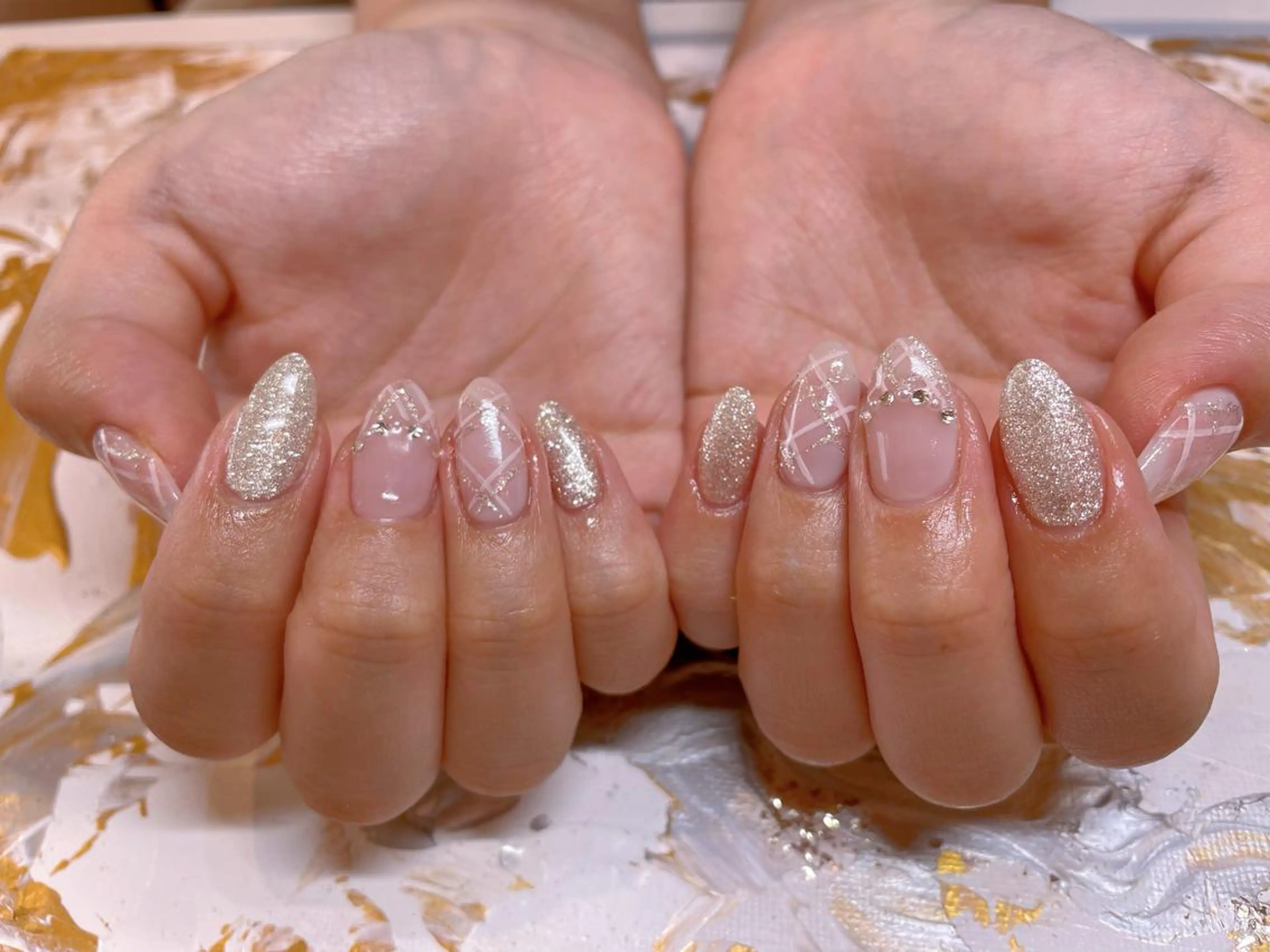 ネイル ピンク リボン シルバー ハンドネイル ネイリスト ❄️ユキ❄️のネイルデザイン