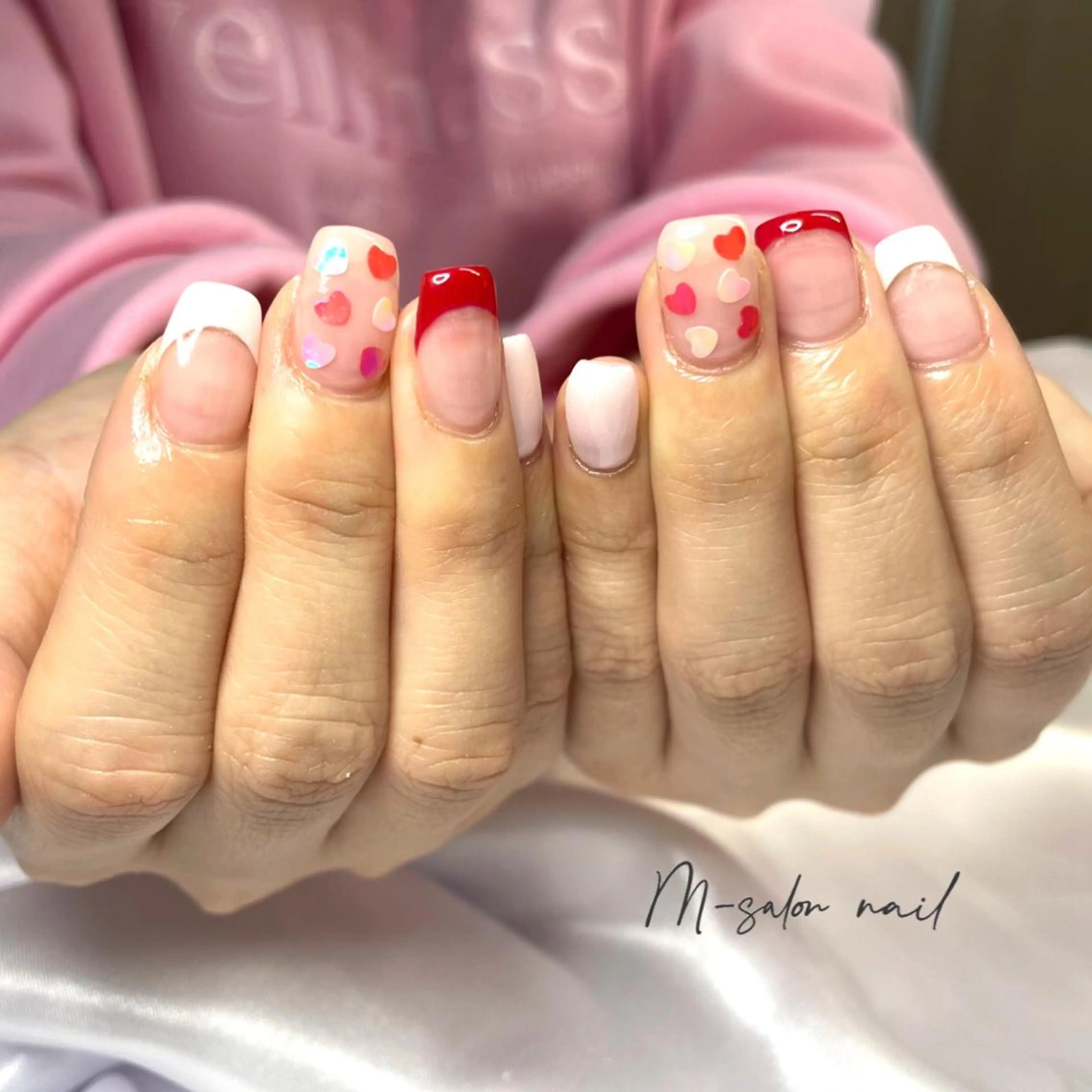 ネイル フレンチネイル ホログラムネイル ハンドネイル 韓国/網紅/パーツ M-salonのネイルデザイン