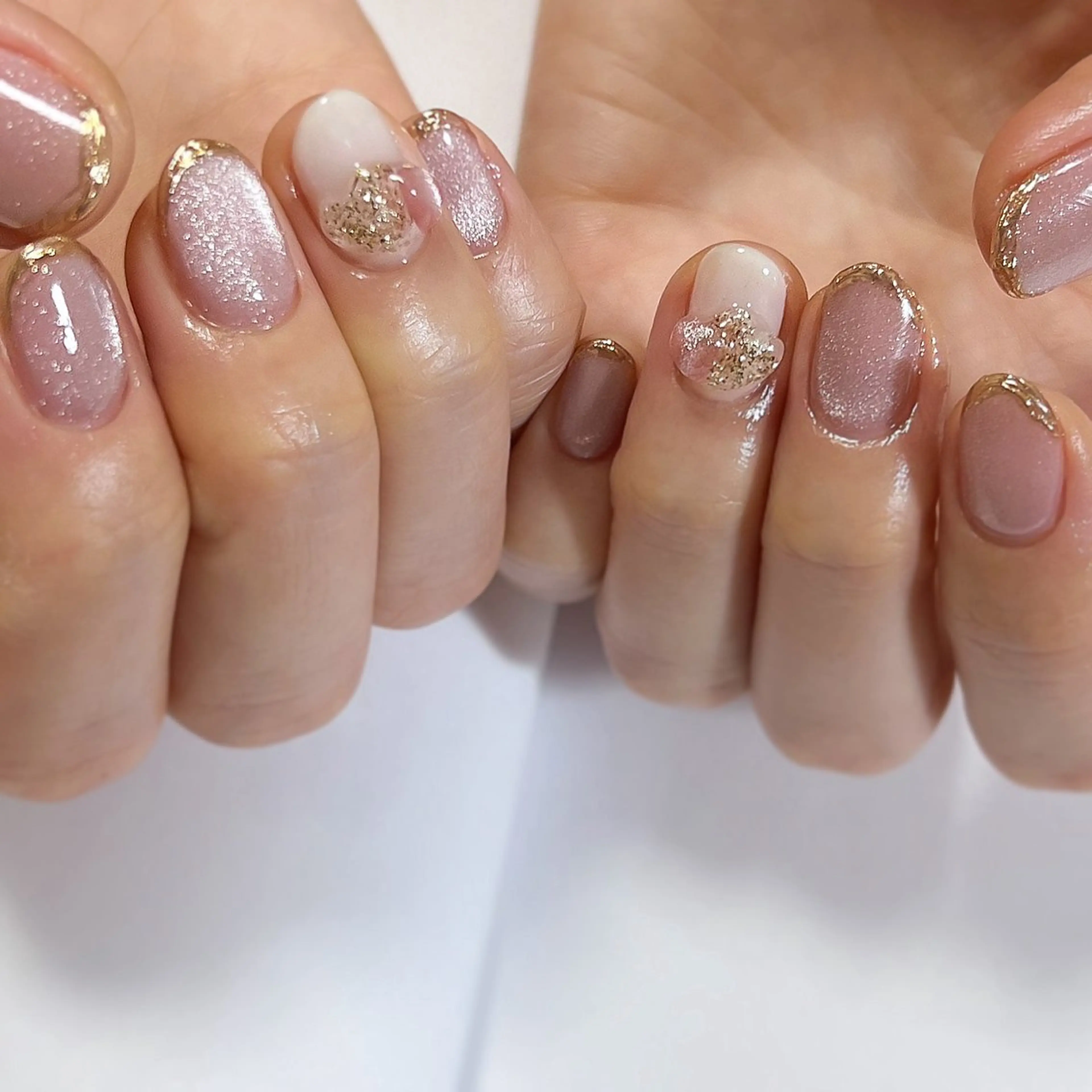 ネイル フレンチネイル ハート マグネットネイル ミラーネイル ピンク ハンドネイル pointillé .ayaのネイルデザイン