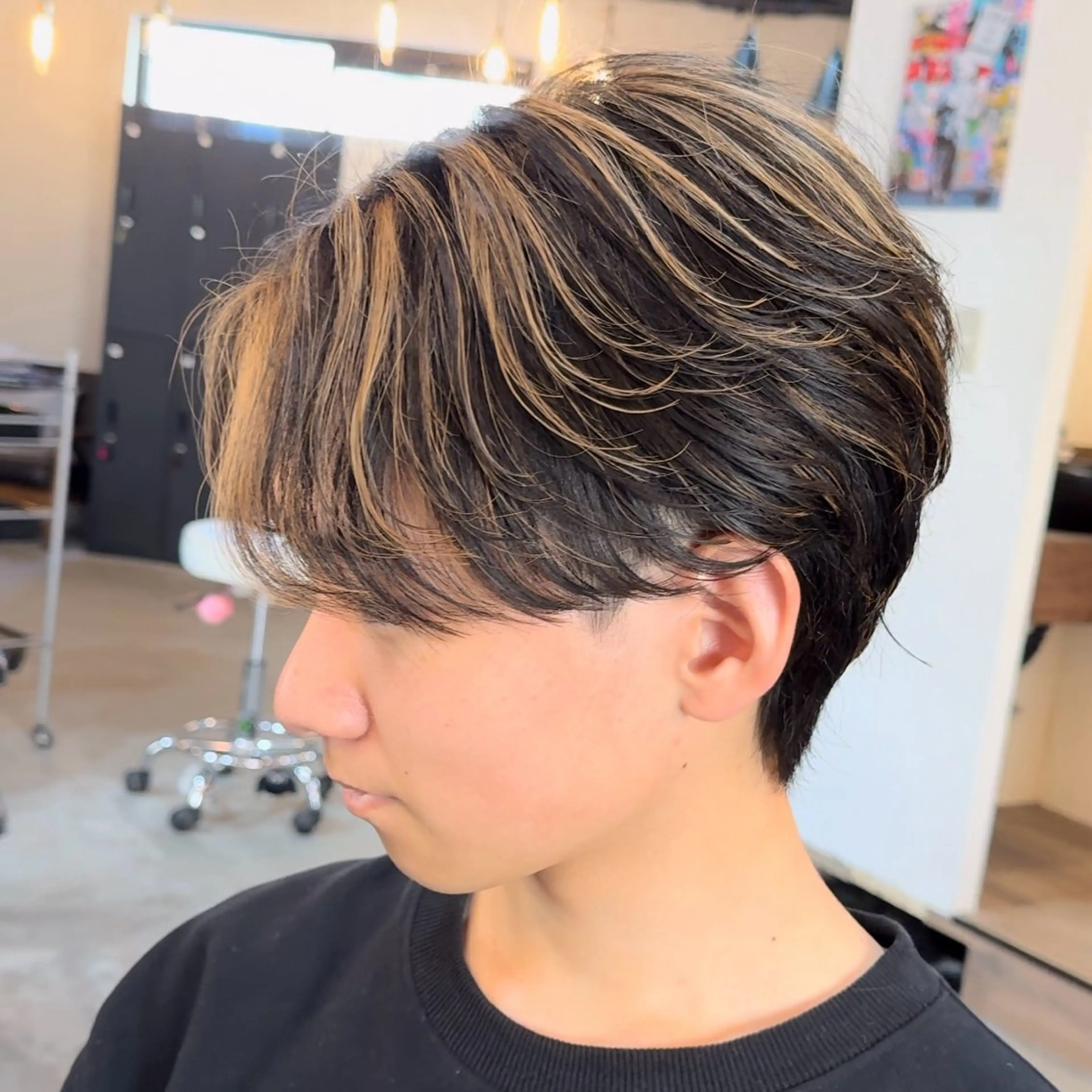 ミディアム カラー メンズ カット メンズパーマ/ メッシュ😎タクミのヘアスタイル