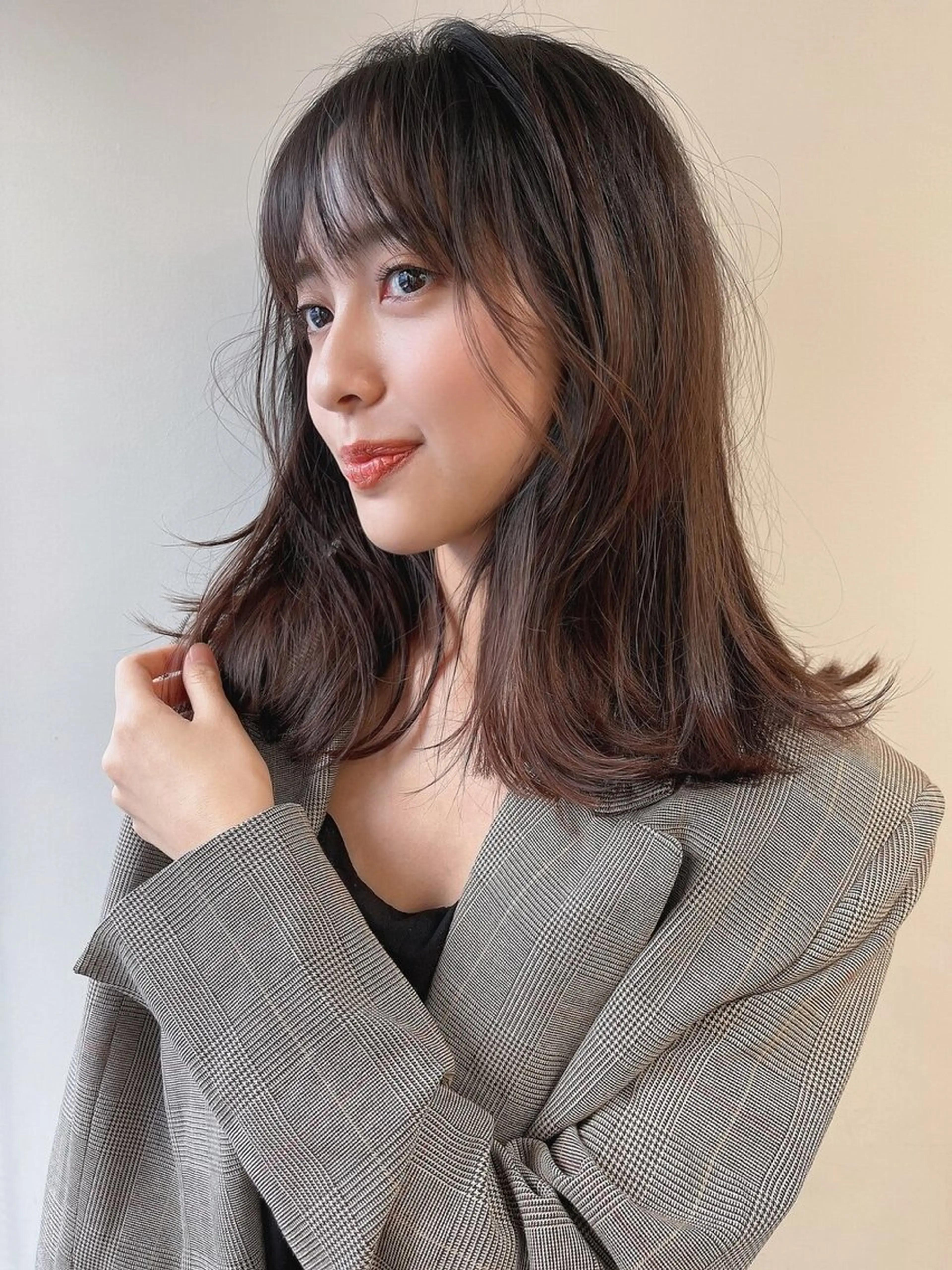 ミディアム カラー カット ヘアカラー トリートメント ヘッドスパ ヘアセット 柔らかブラウン/顔周 りレイヤー♡ユウシのヘアスタイル