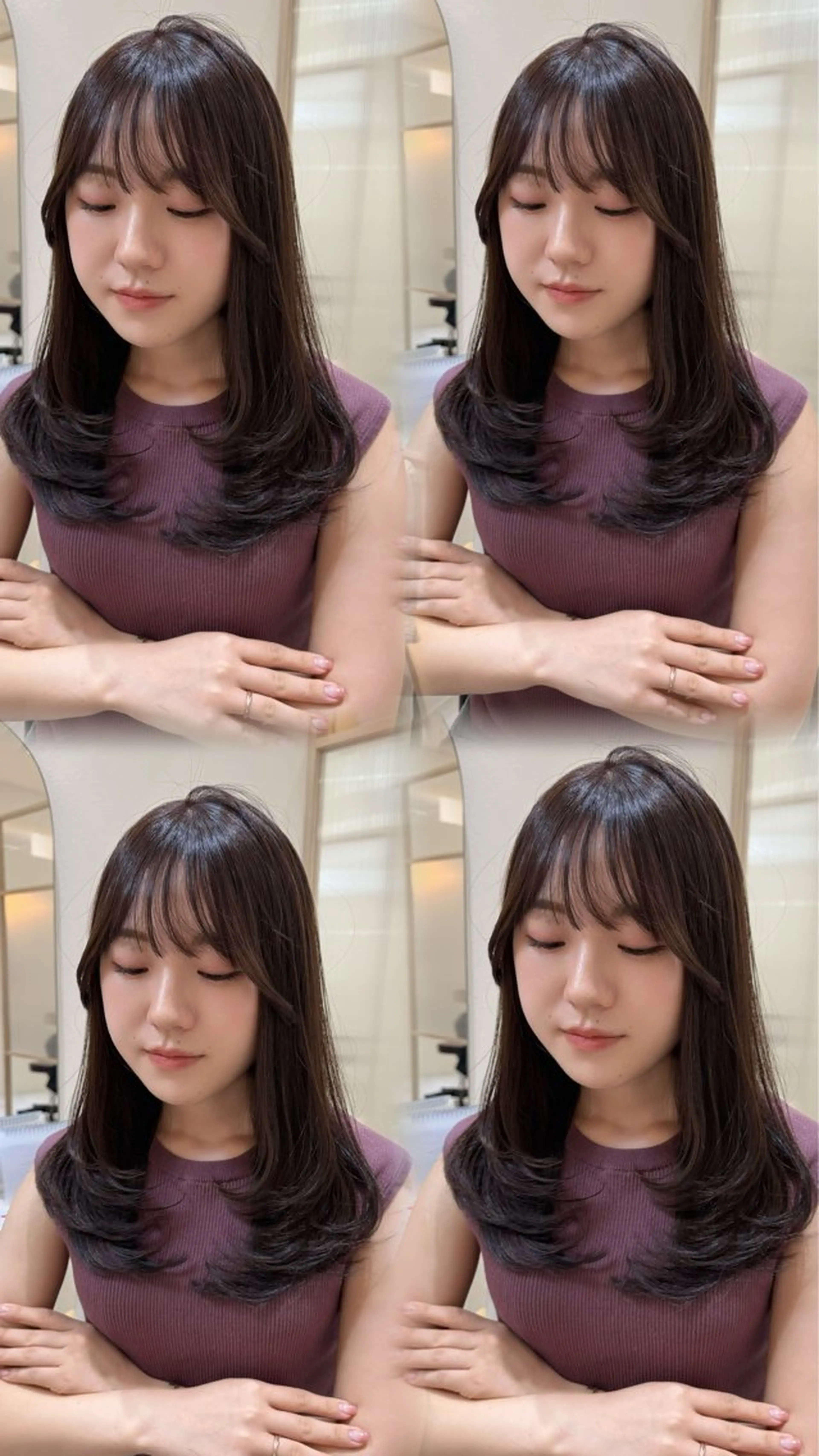 ミディアム チョコレートブラウン レイヤーカット カット ヘアカラー トリートメント Zina 熊本店 ワンホン/Juranのヘアスタイル