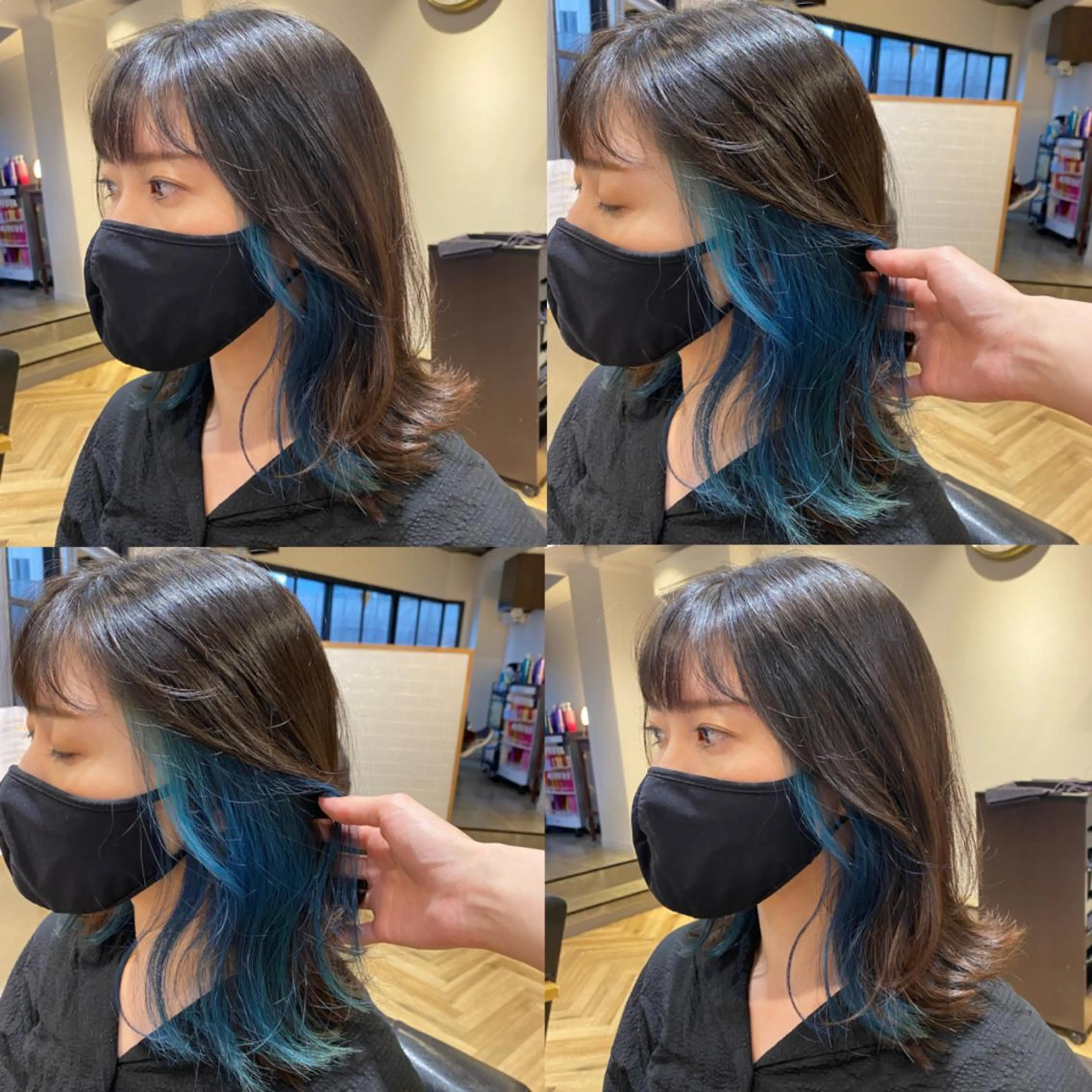 セミロング カラー ブルーカラー インナーカラー 艶カラー/韓国顔周り 🎀mamiのヘアスタイル