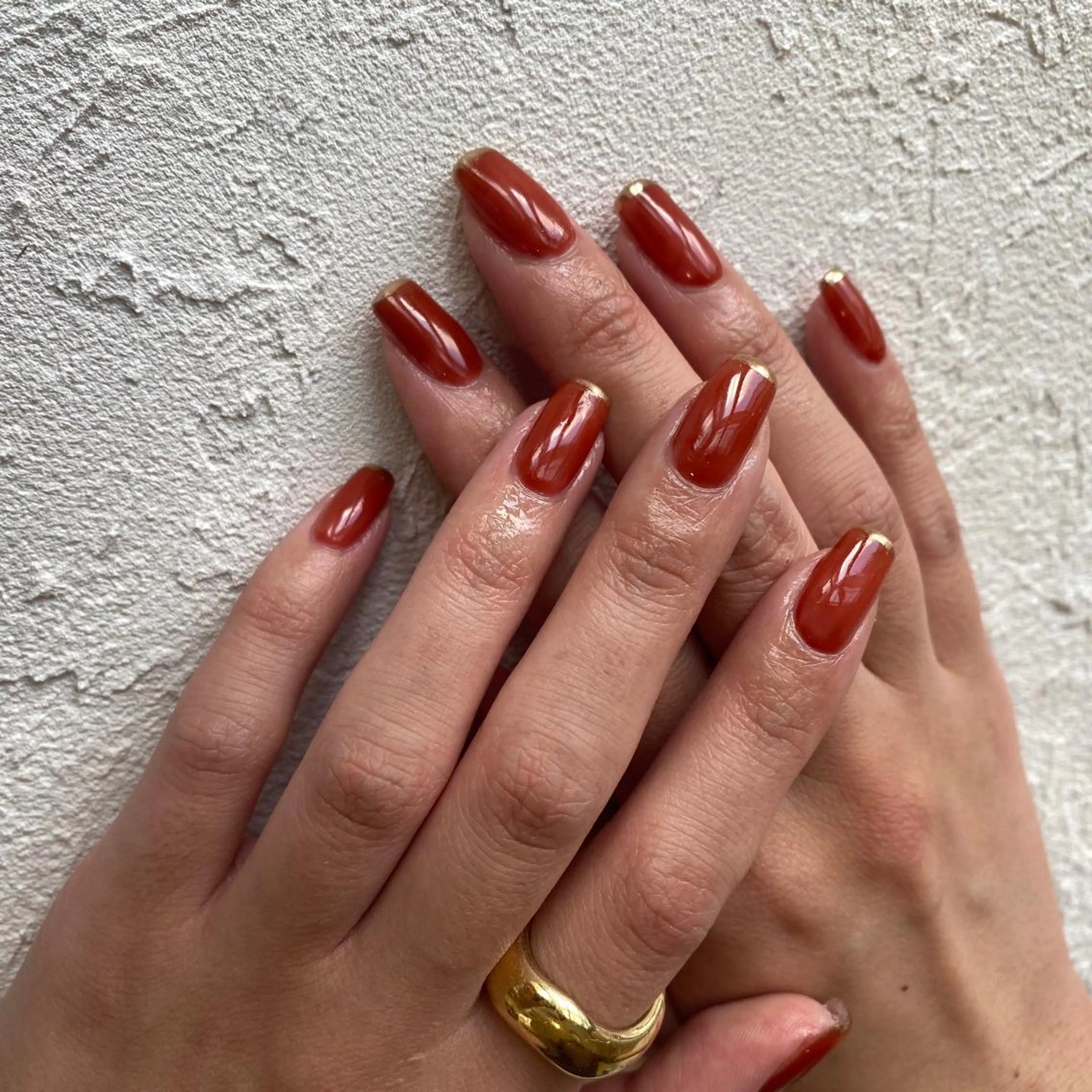 ネイル ブラウン フレンチネイル スクエアネイル BellFlower Rioのネイルデザイン