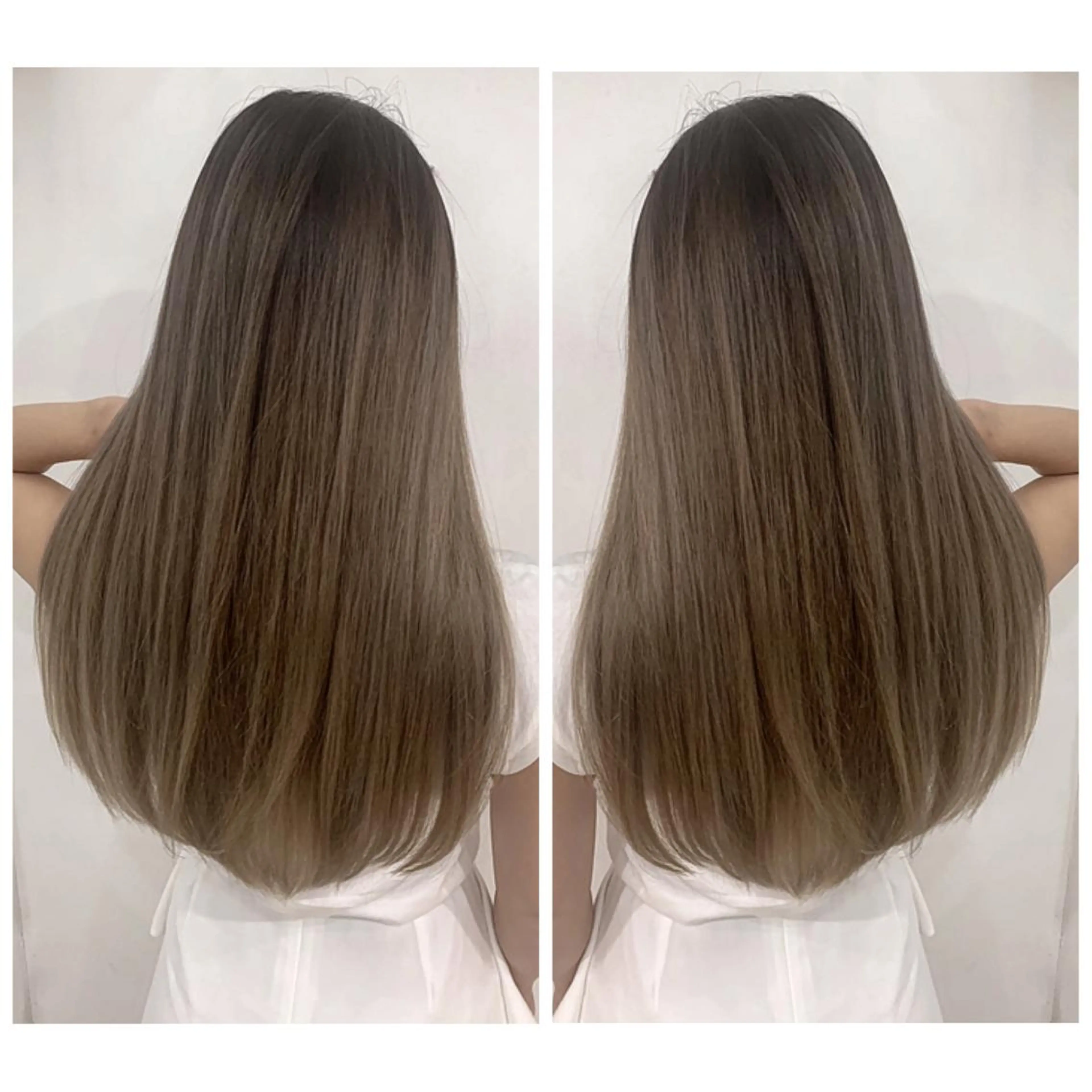 ロング カラー アッシュ バレイヤージュ ブリーチ デザインカラー グレージュ カット ヘアカラー トリートメント 京都大人女性ショート 徒歩1分/秋山のヘアスタイル