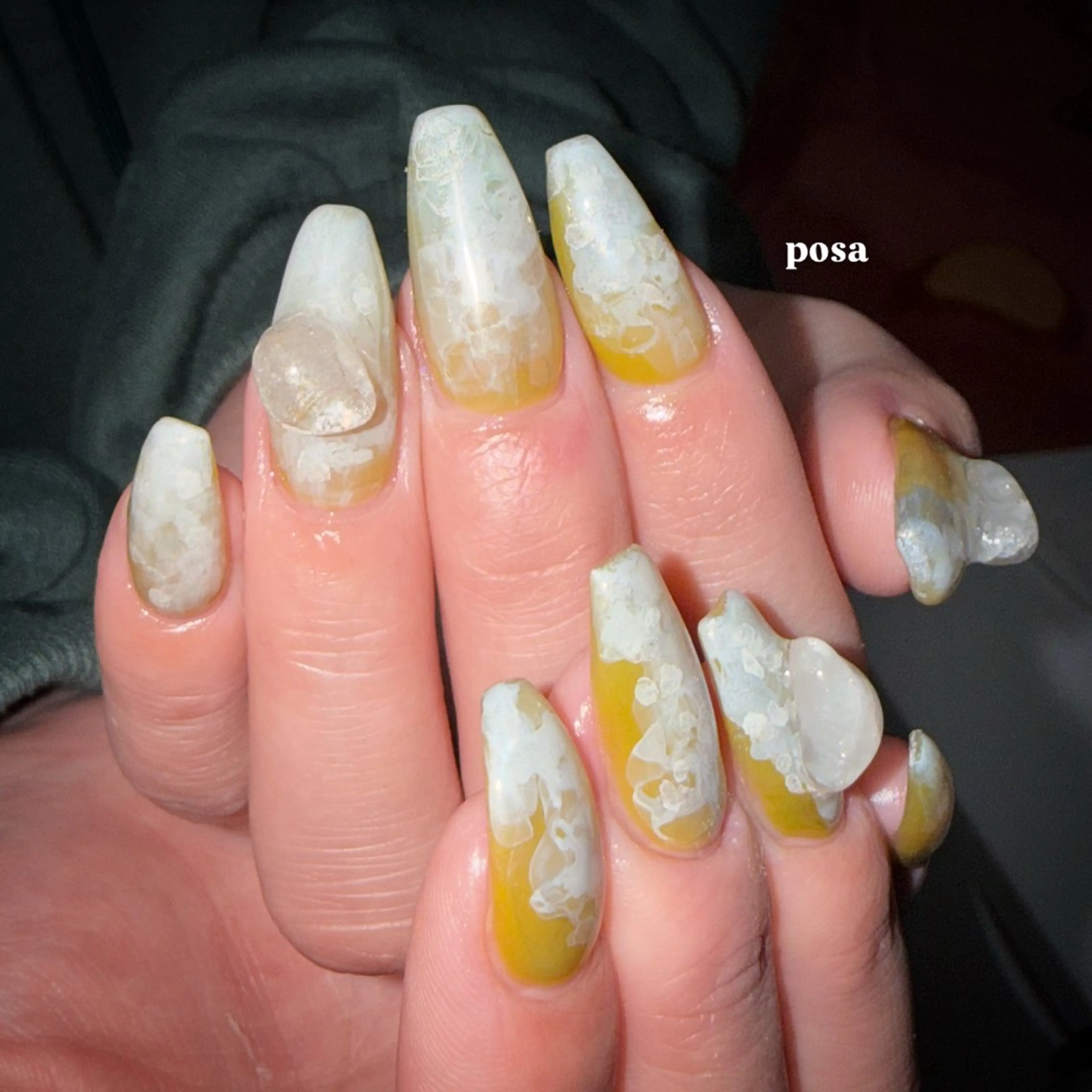 ネイル グリーン ニュアンスネイル シンプルネイル ハンドネイル posa nail モエミのネイルデザイン