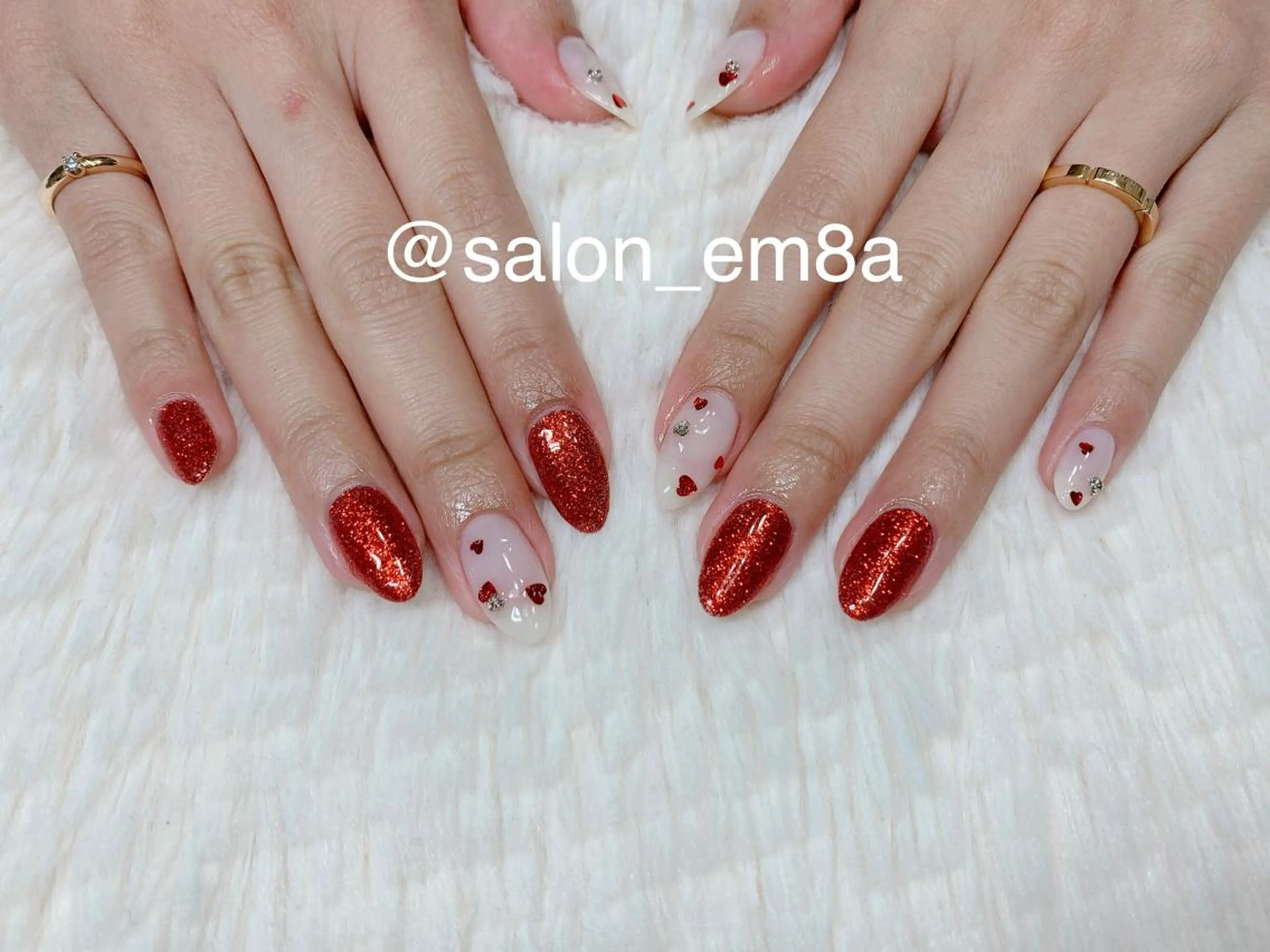 ネイル ジェルネイル ハート 持ち込み バレンタイン salon EM&A emiのネイルデザイン