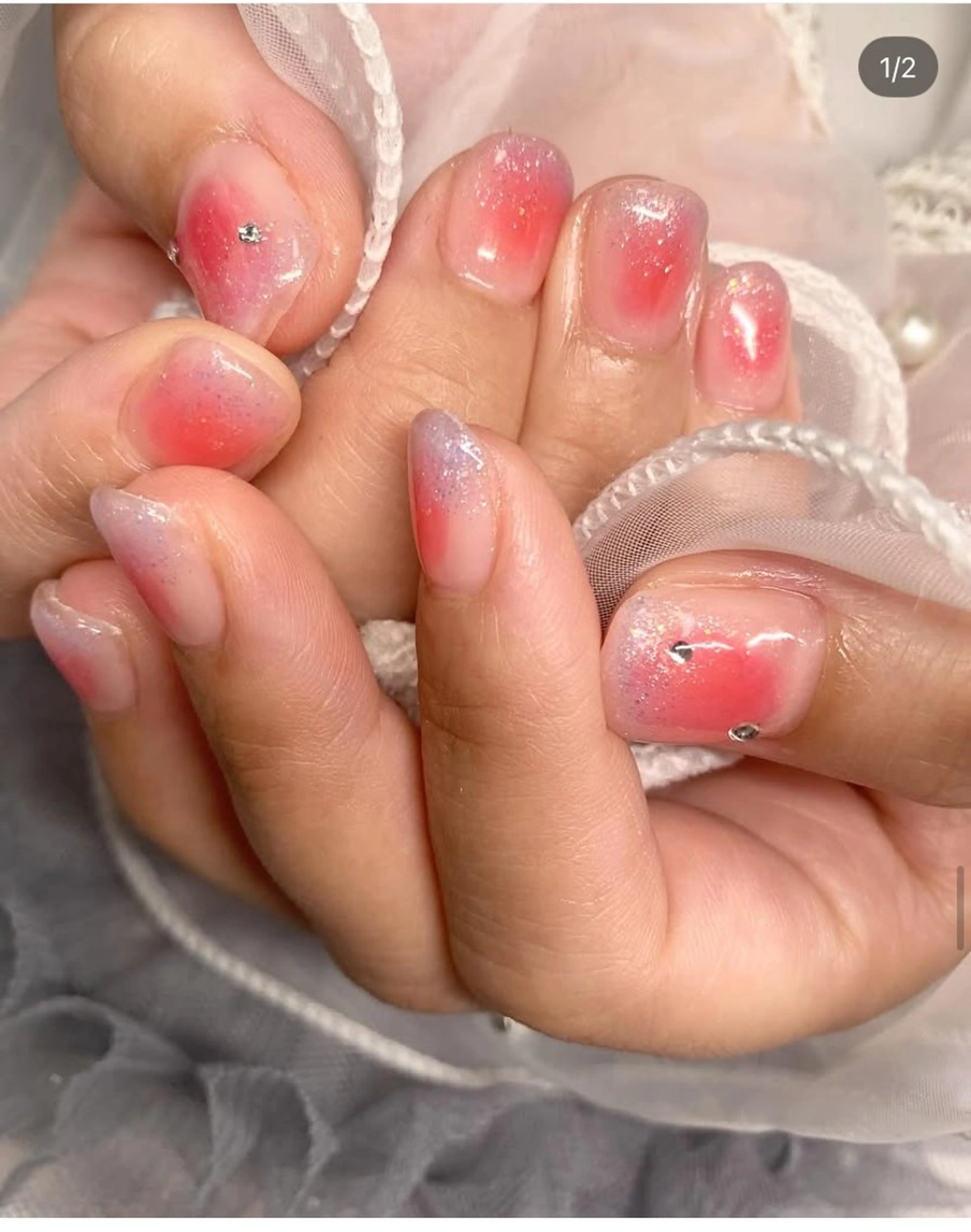 ネイル チークネイル ラメ(グリッター) ラメグラデーション nail salon happinessのネイルデザイン