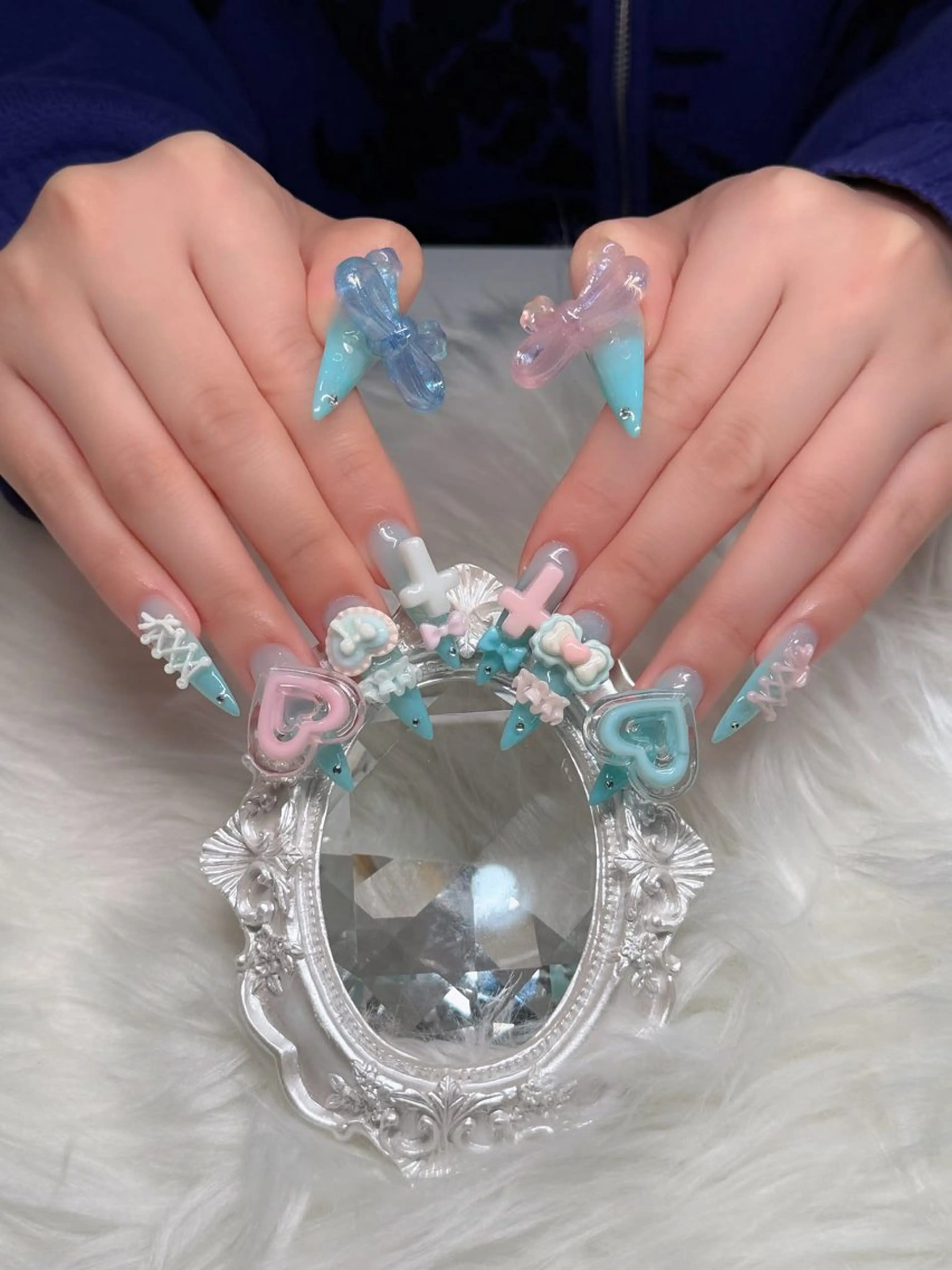 ネイル 長さ出し フレンチネイル 韓国ネイル レース マグネットネイル ハンドネイル nami ナミのネイルデザイン