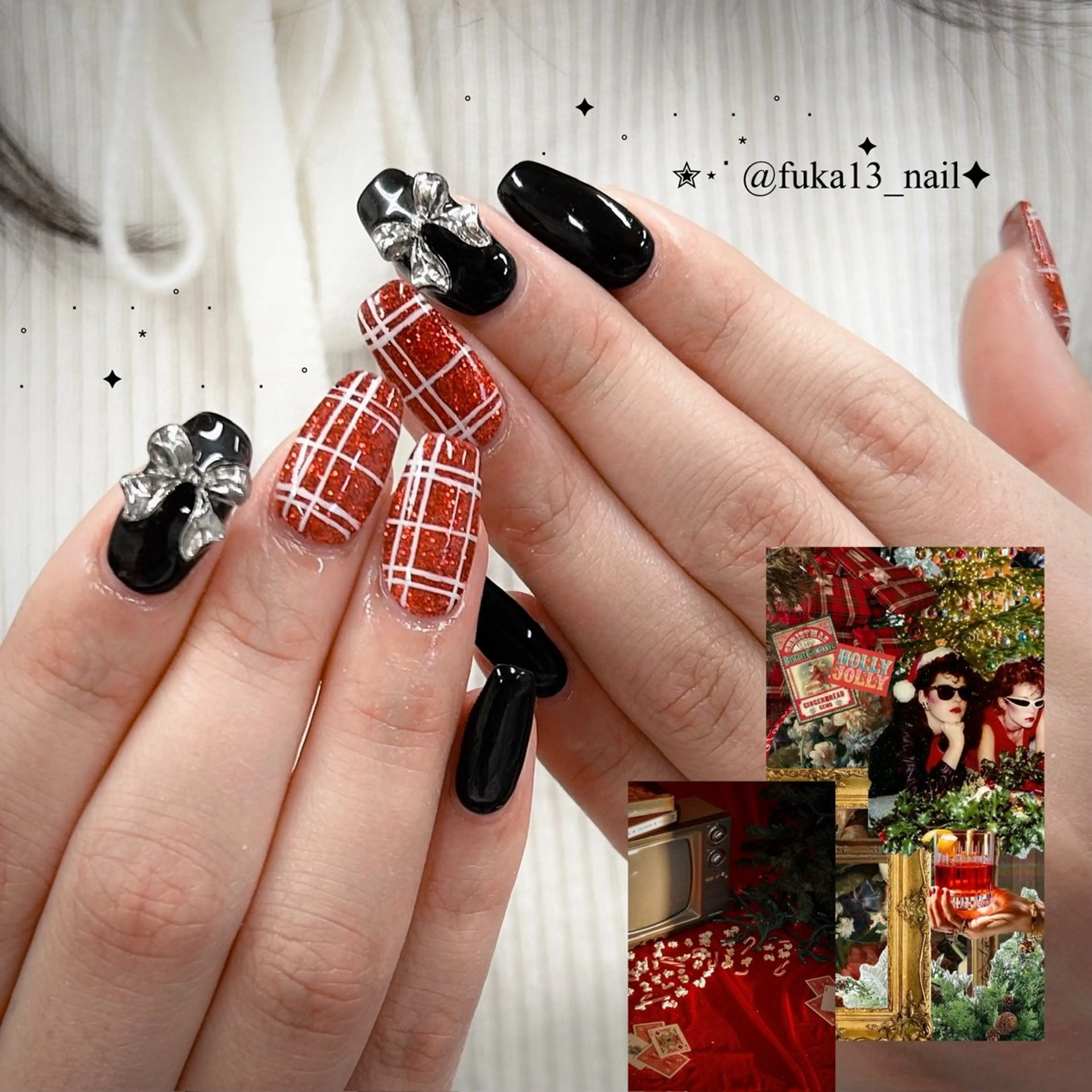ネイル キラキラネイル 韓国ネイル リボン 冬ネイル クリスマス ハンドネイル ネイルサロンAnela【アネラ】所属・Nail♡Fuka. /2月予約受付中のネイルデザイン
