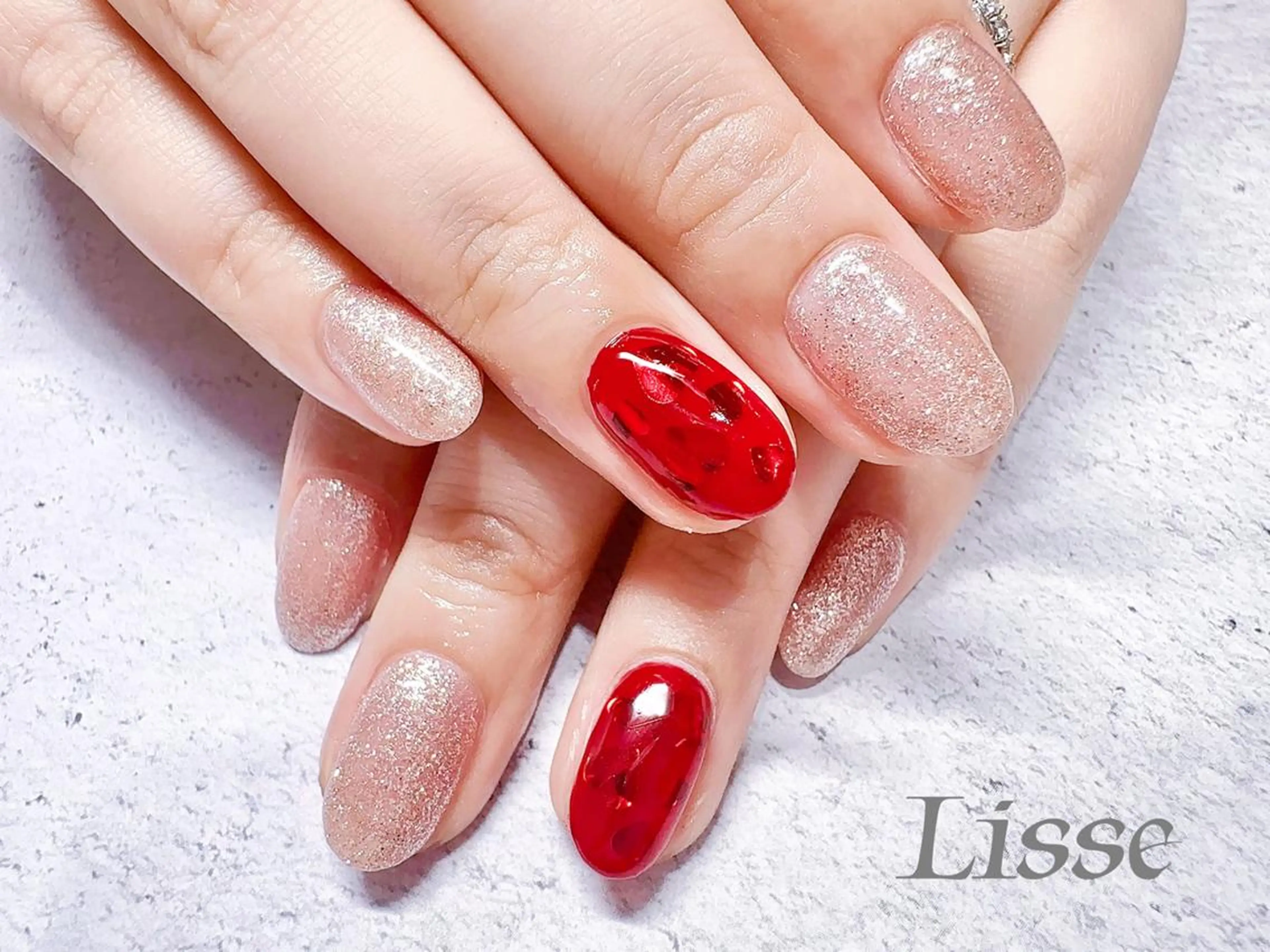 ネイル ハート シンプルネイル バレンタイン Lisse銀座 Akuのネイルデザイン