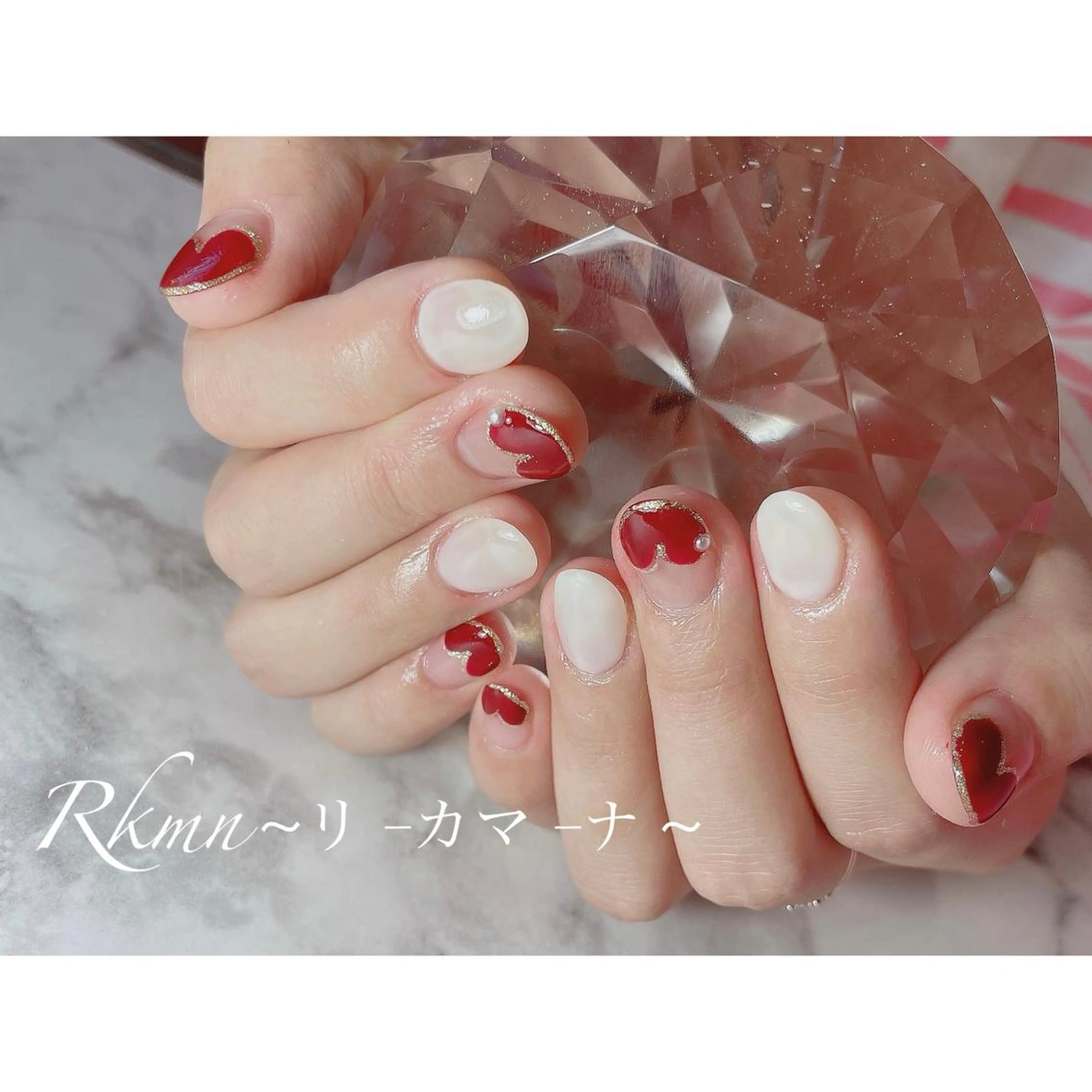 ネイル アートネイル ボルドー フレンチネイル ハート 春ネイル ハンドネイル フットネイル ハンドケア Rkmn ~リ-カマ-ナ~のネイルデザイン