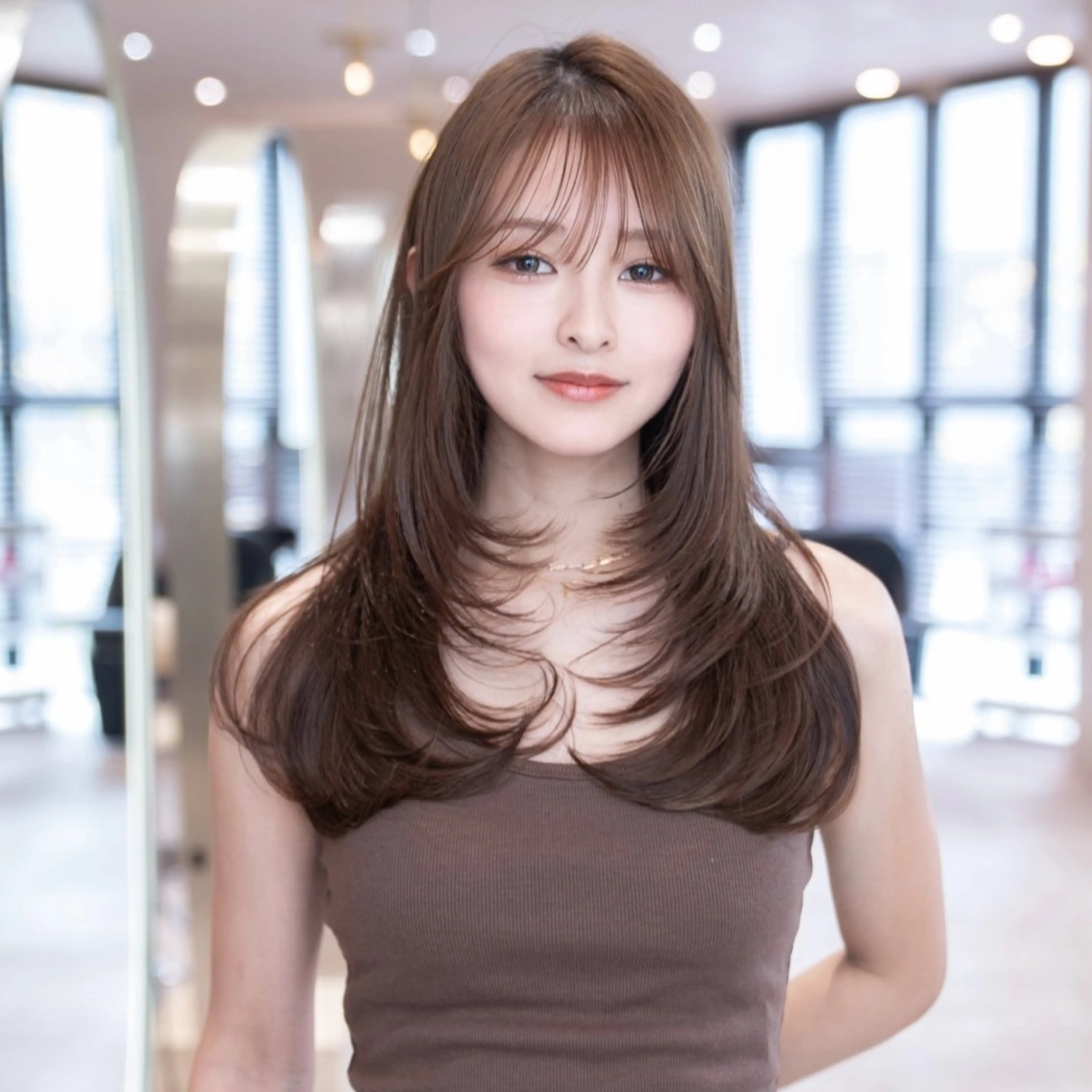 セミロング カラー 韓国風ヘア レイヤーカット 小顔カット カット ヘアカラー 渋谷/韓国レイヤー/ 艶カラー/nanoのヘアスタイル