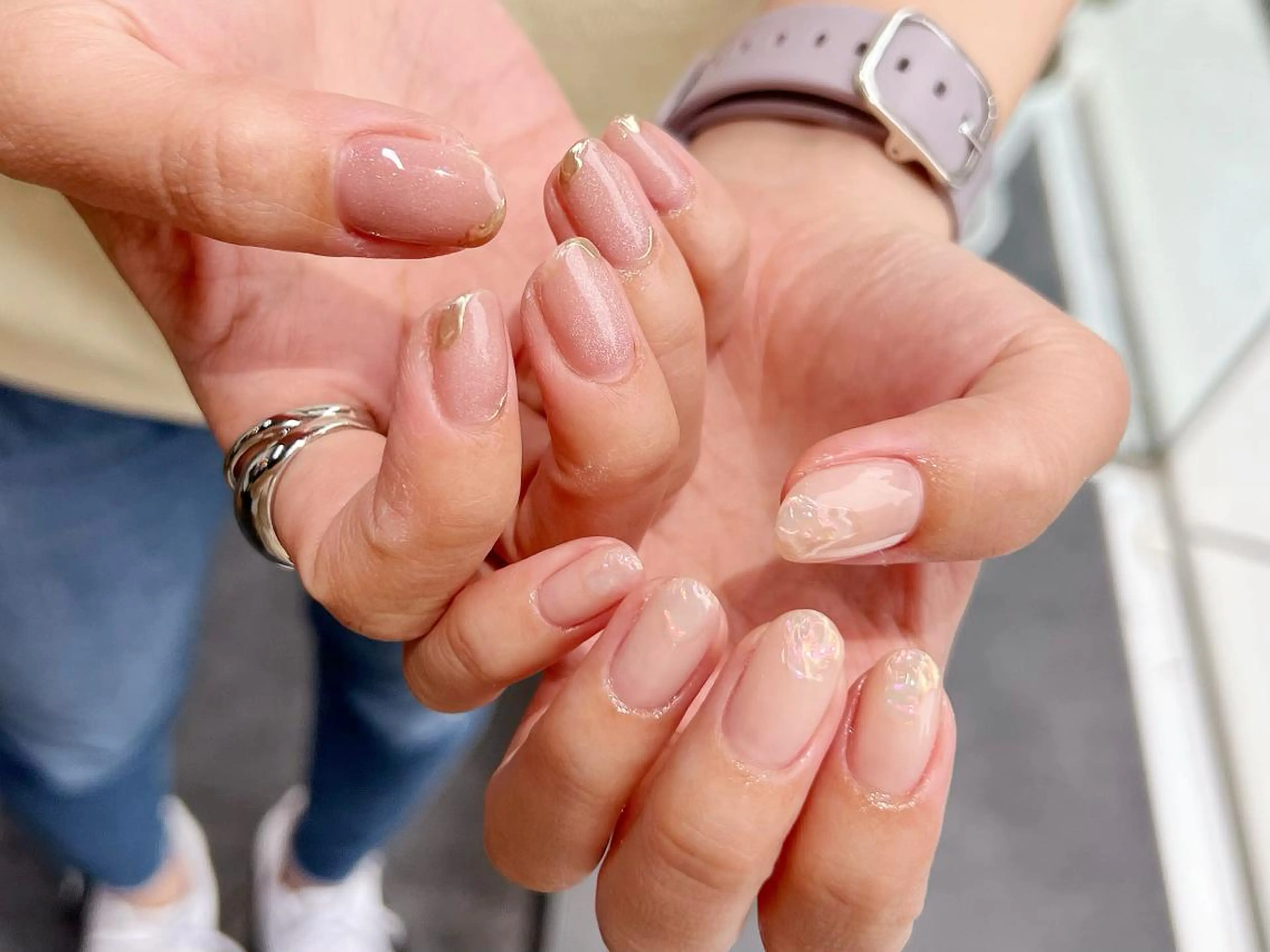 ネイル 氷ネイル・うるうるネイル マグネットネイル オフィスネイル ピンク 春ネイル ハンドネイル フットネイル GRANDE大須 栄/店長 aki🌙のネイルデザイン