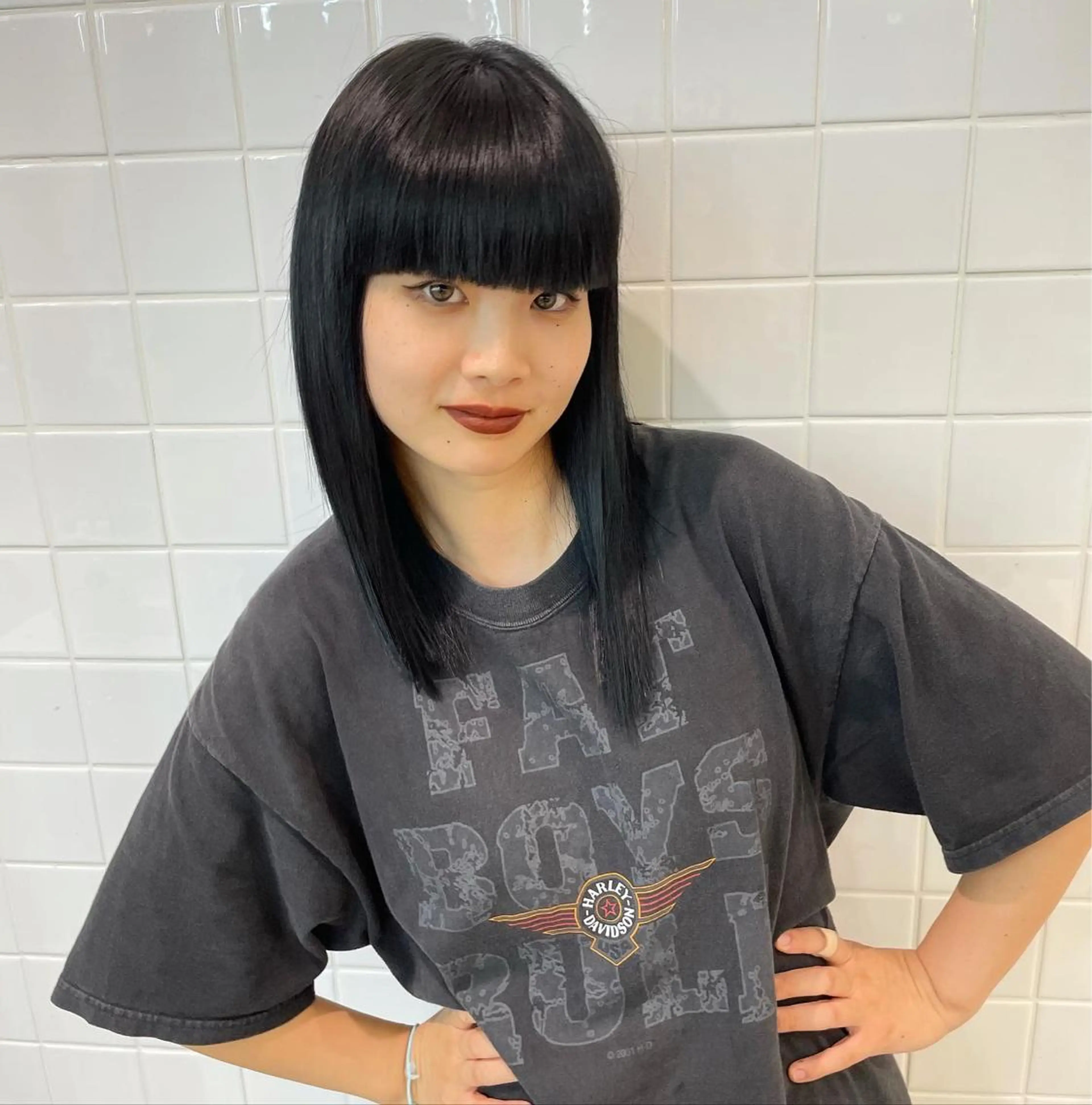カラー 黒髪 ブルーカラー ブルーブラック ヘアカラー hair&nail ☯️アイリ☯️のネイルデザイン