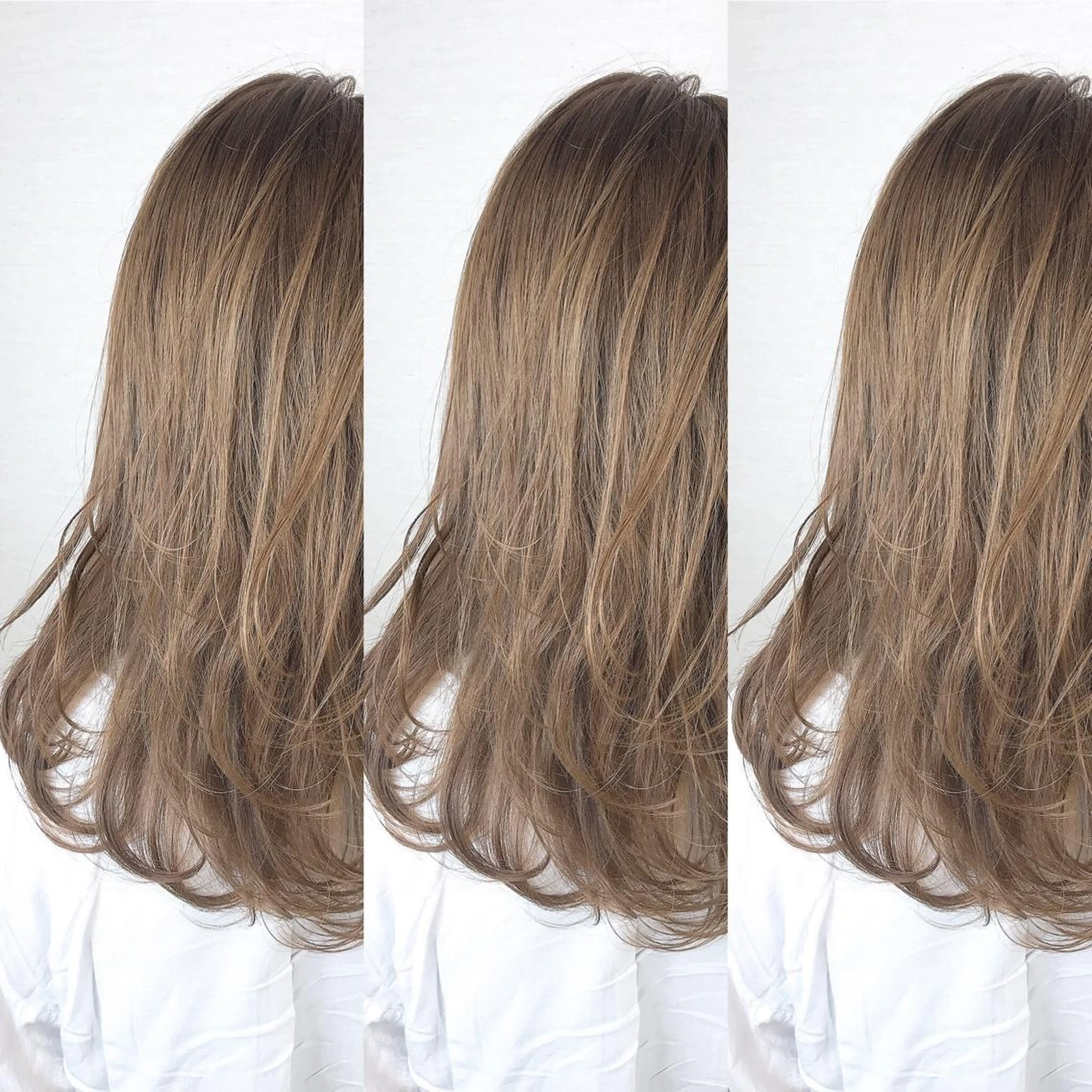 セミロング カラー ベージュカラー ブリーチ 韓国レイヤーカット/ ダブルカラーのヘアスタイル