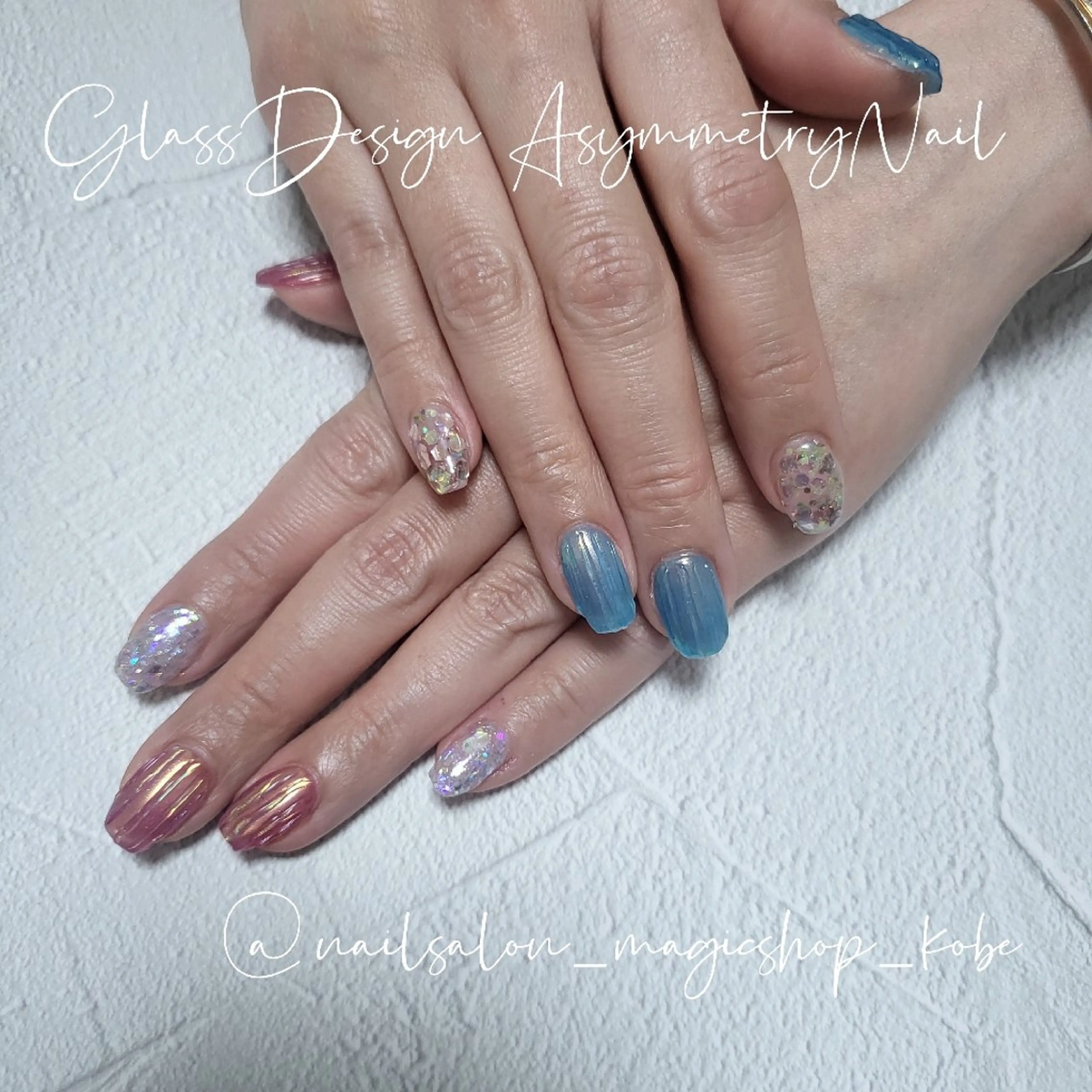 ネイル ブルー ジェルネイル ピンク パープル シンプルネイル ハンドネイル Nailsalon MagicShopのネイルデザイン