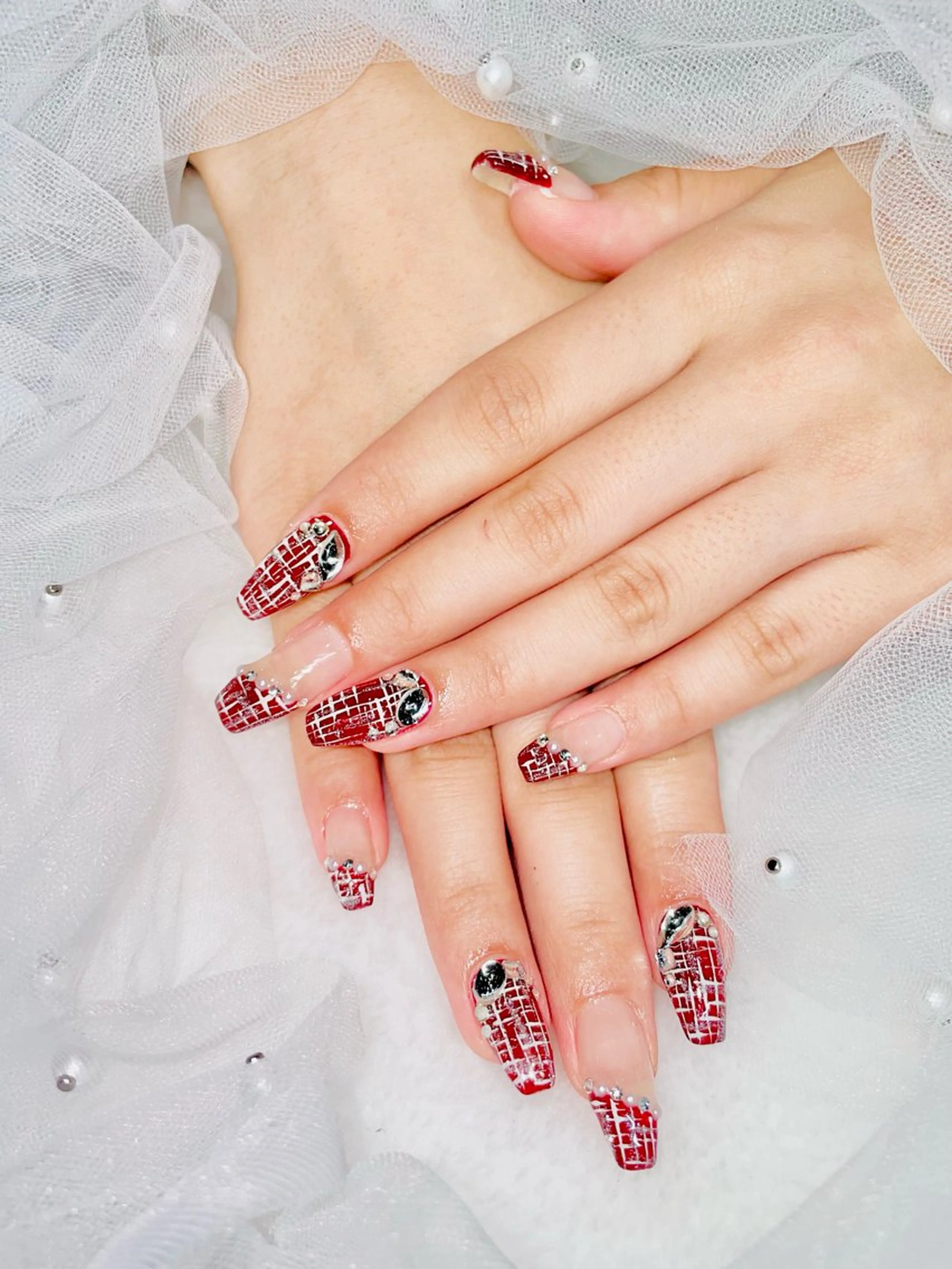 ネイル ボルドー ツイードネイル 冬ネイル クリスマス I-nail Moeのネイルデザイン