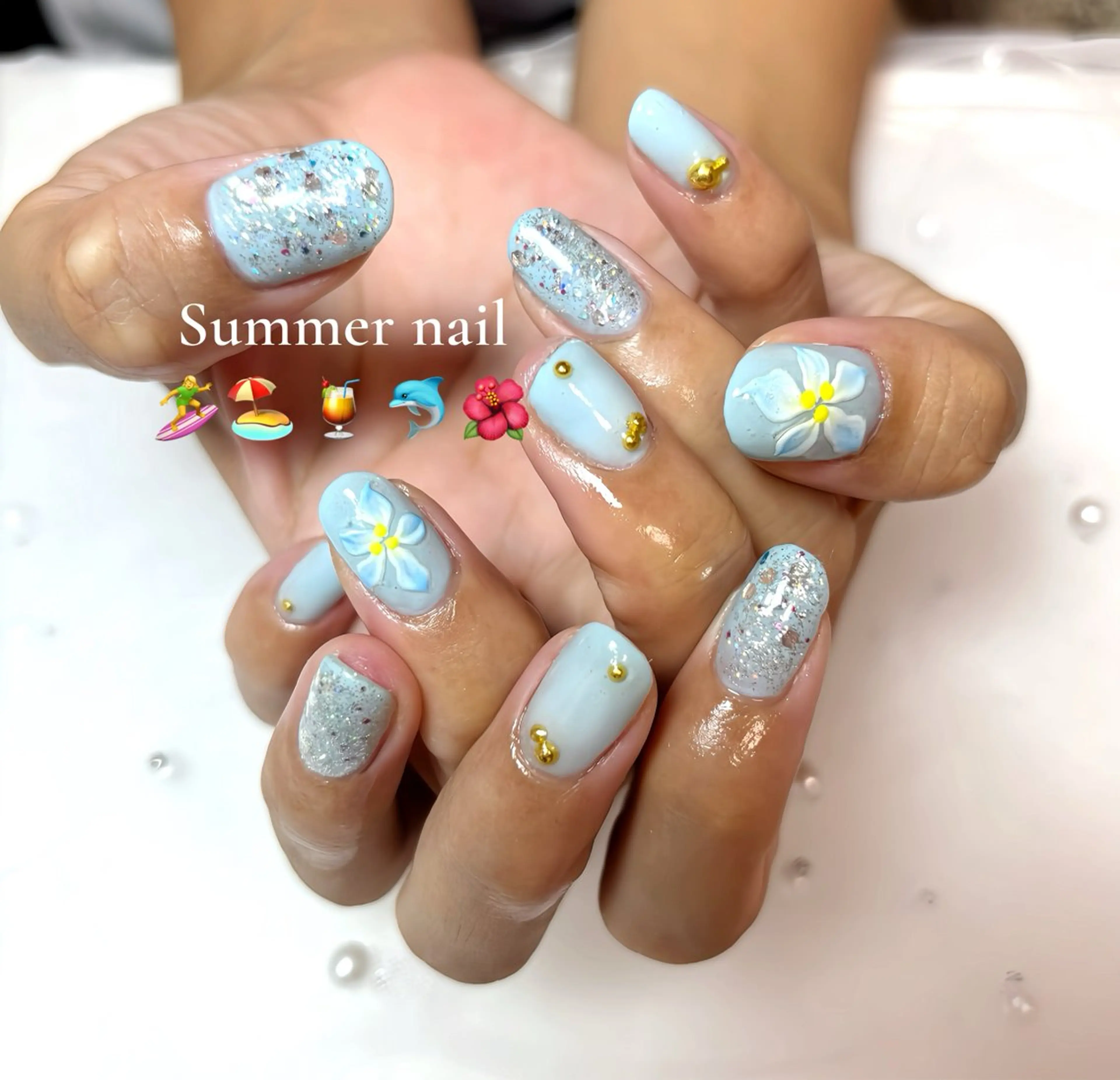 ネイル ブルー ハンドネイル ぽっぷん satomiのネイルデザイン