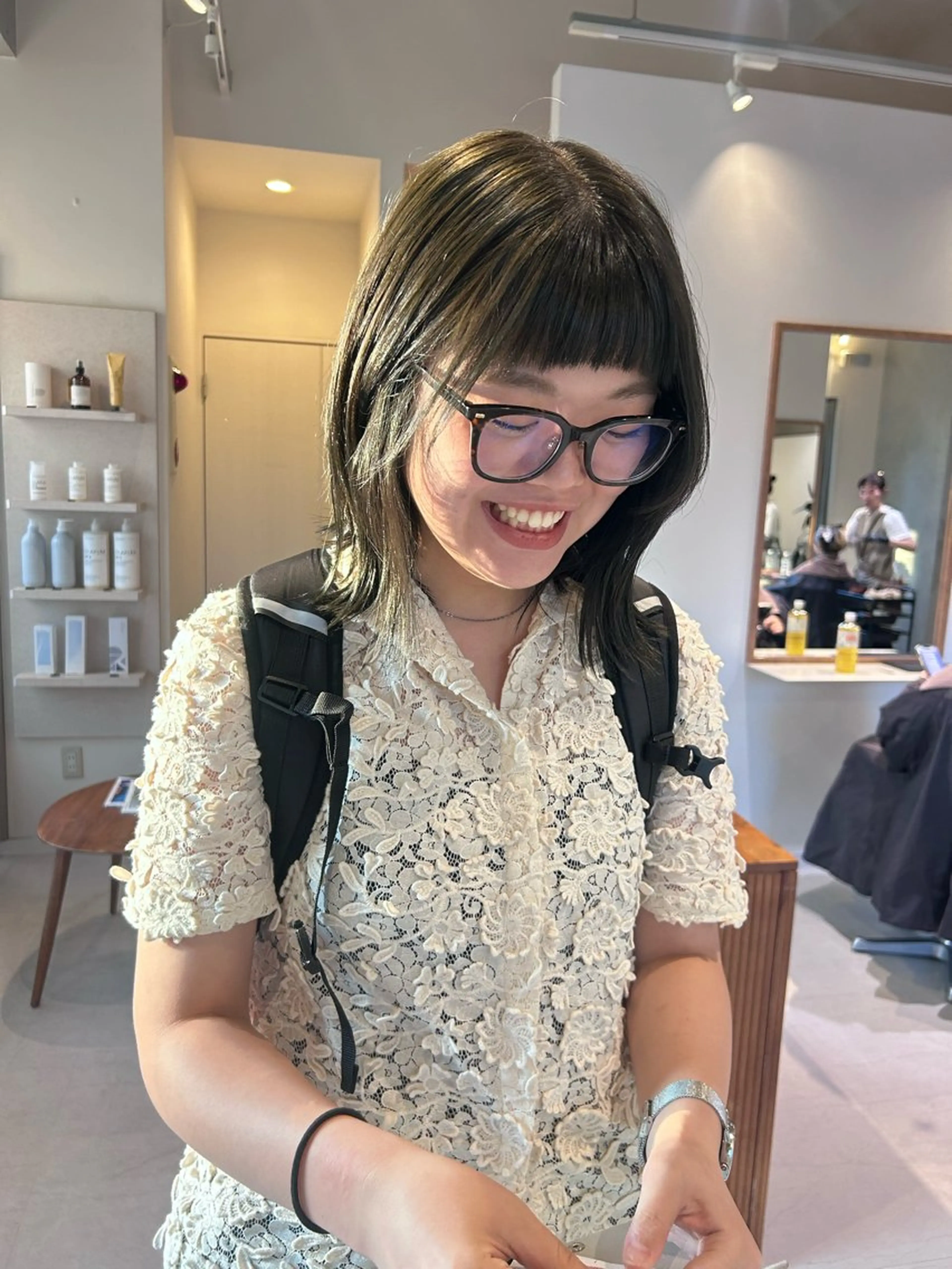 ミディアム カット ヘアカラー トリートメント レイヤーカット/ツヤ 縮毛矯正/アチワのヘアスタイル