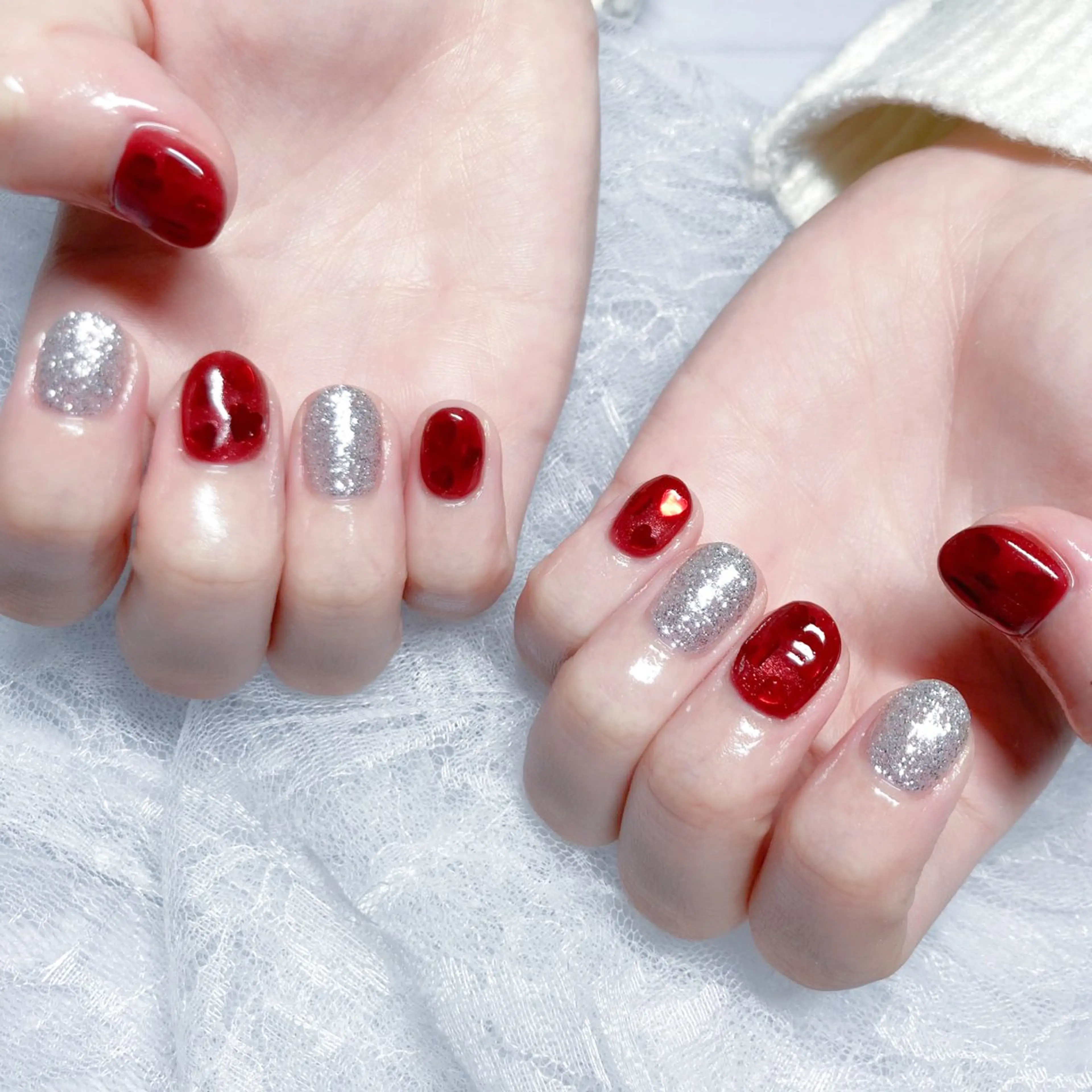 ネイル ハート キラキラネイル ラメ(グリッター) 持ち込み ワンカラーネイル ハンドネイル Terrace＋所属・Terrace＋ Nailのネイルデザイン