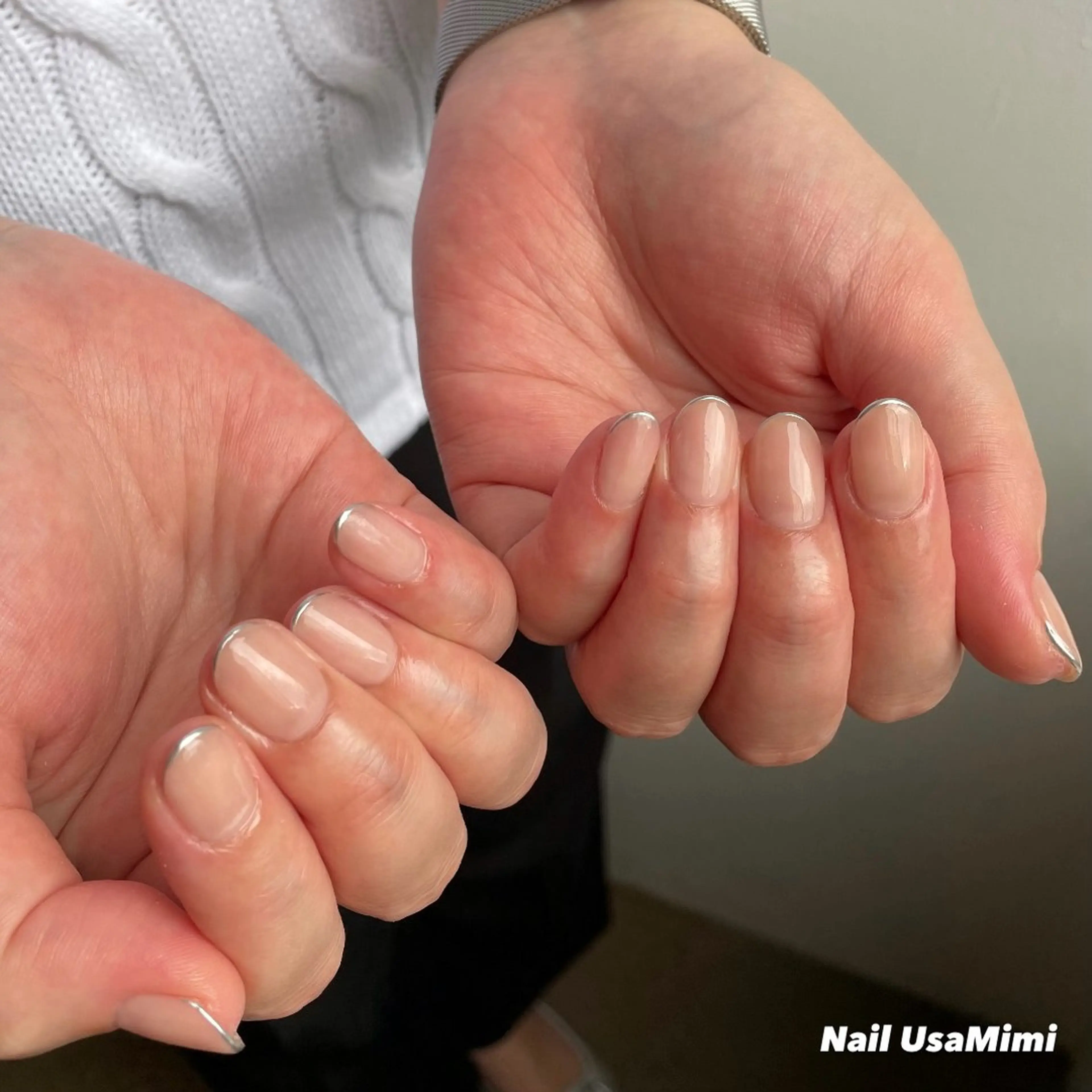 ネイル フレンチネイル シルバー ハンドネイル NAIL DOT STUDIO堺筋本町のネイルデザイン