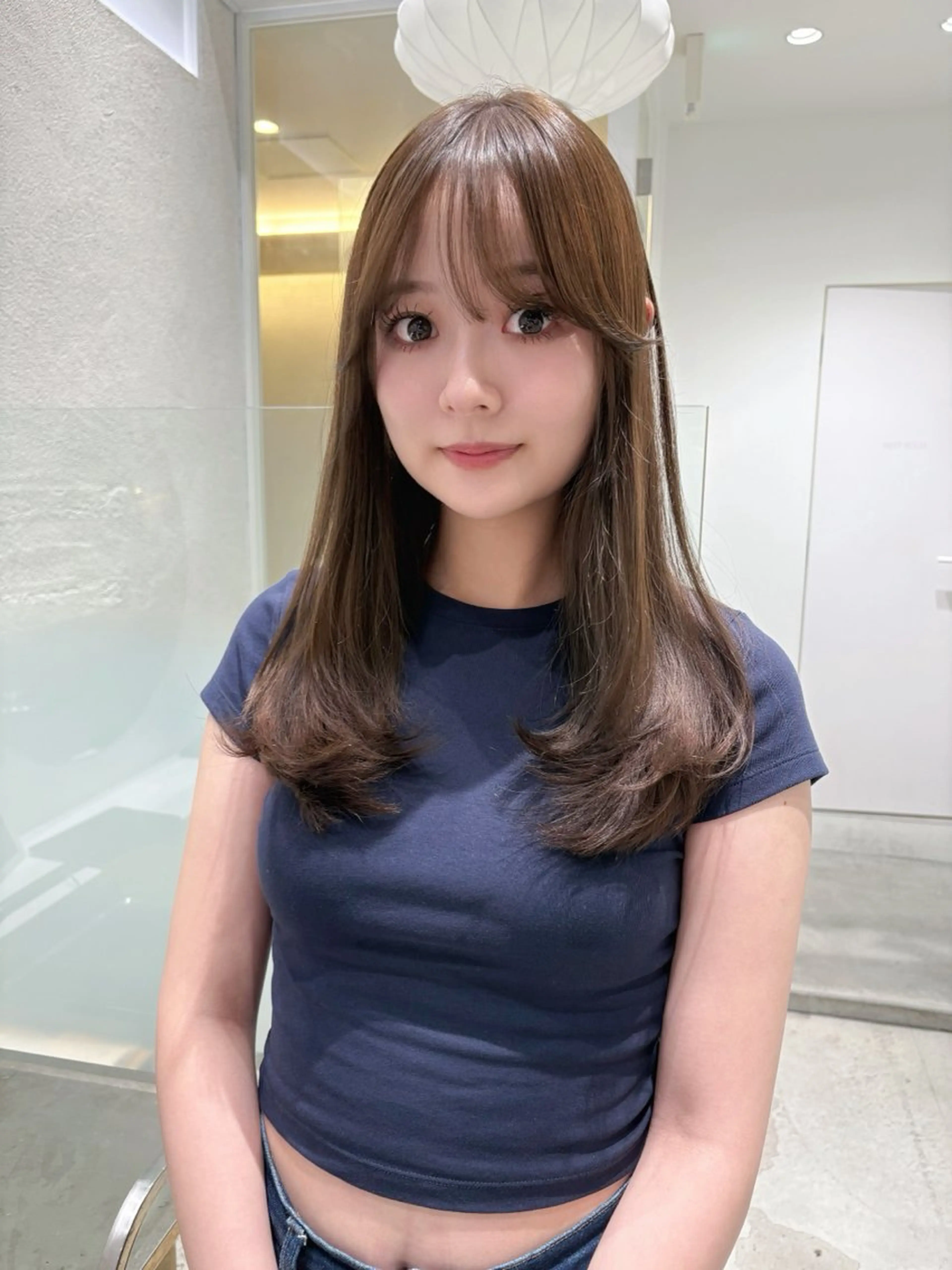 セミロング カラー ヘアカラー トリートメント 🎀優姫 🎀  韓国レイヤーのヘアスタイル