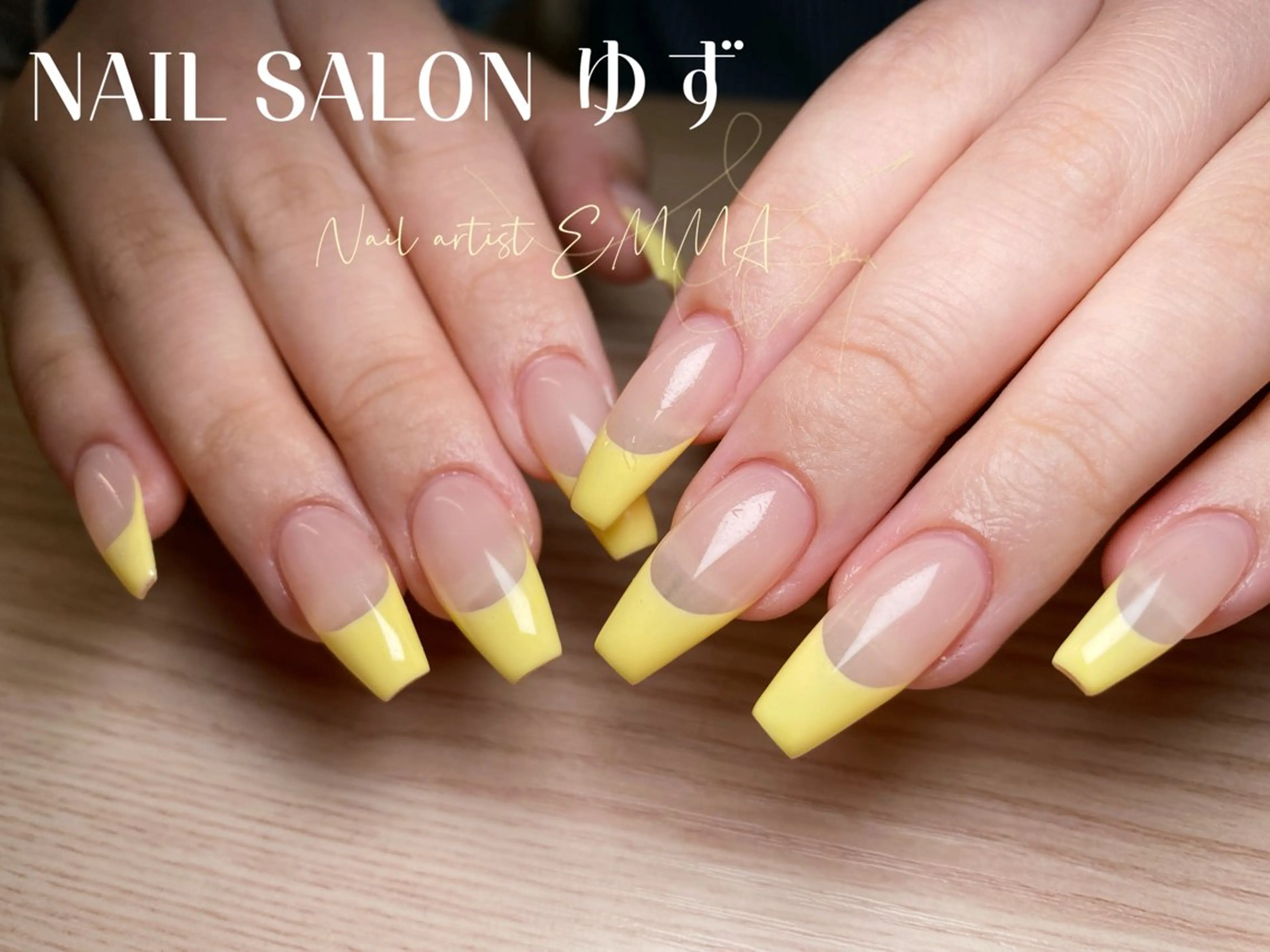 ネイル フレンチネイル 夏ネイル ネイルチップ 黄色 ハンドネイル 花澤 ネイルサロンのネイルデザイン