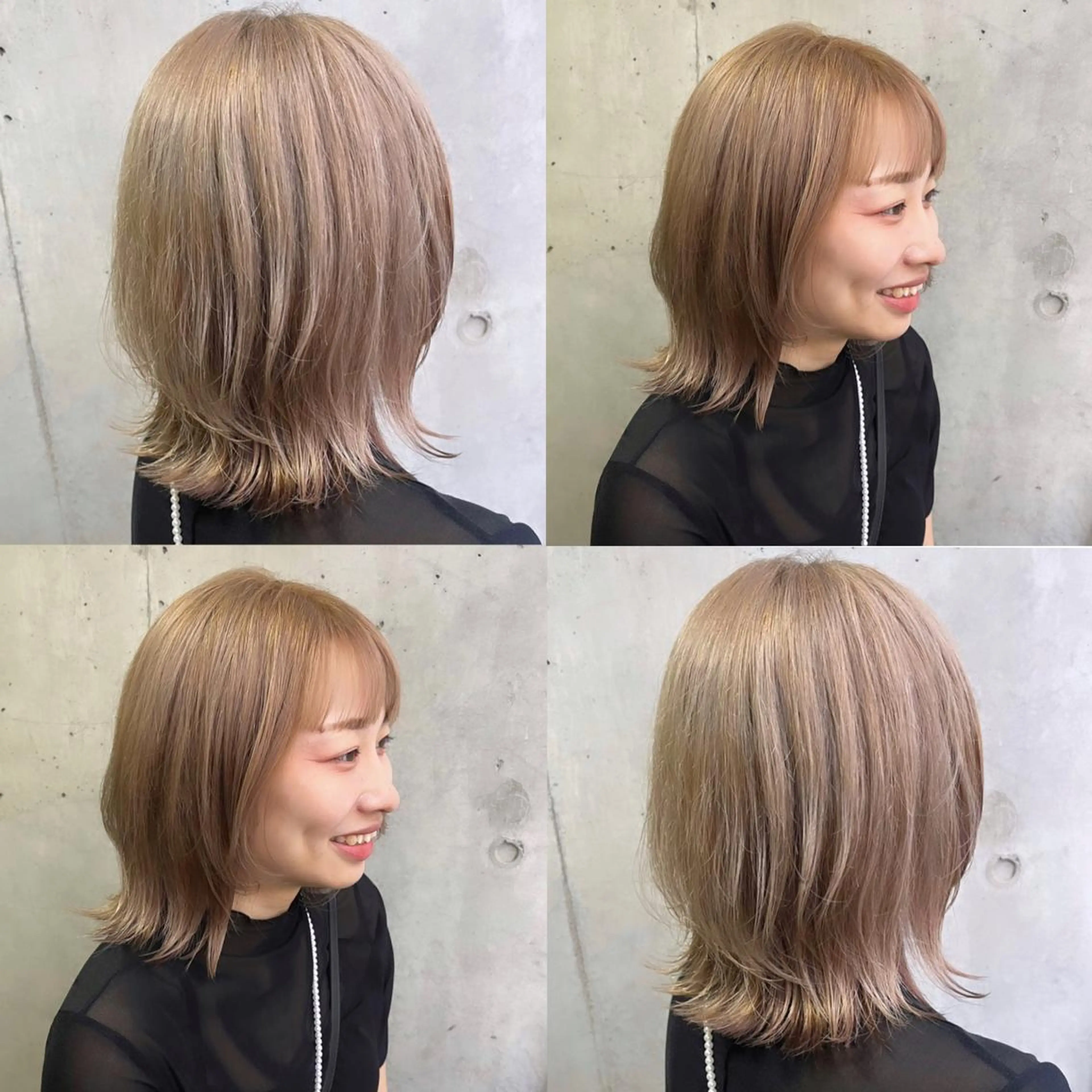 ミディアム カラー ベージュカラー 透明感カラー ダブルカラー ハイトーンカラー ミルクティーベージュ ヘアカラー トリートメント ヘッドスパ ヘアセット カジュアルを女っぽく 𝗮𝘆𝗮𝗰𝗼のヘアスタイル