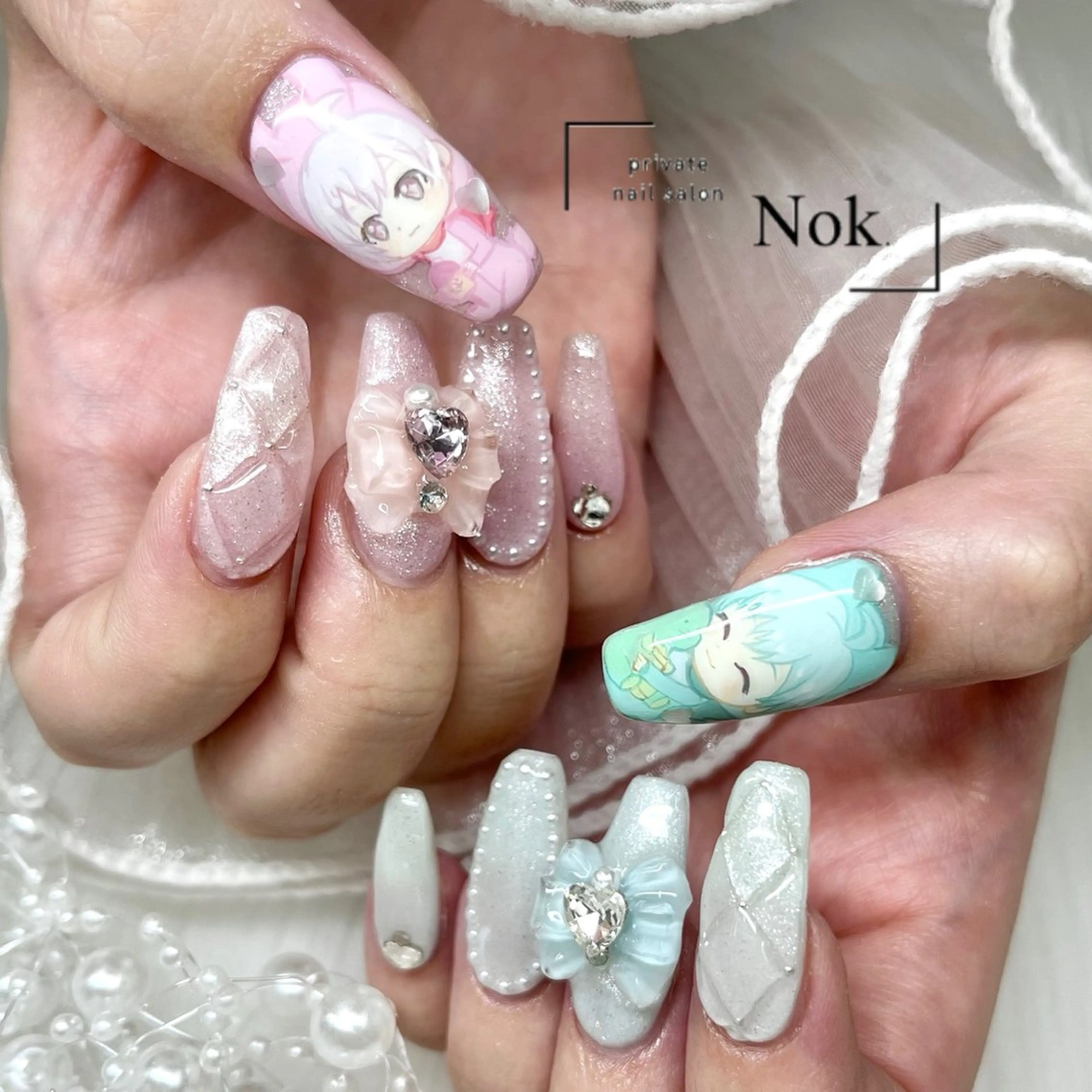 ネイル リボン ハンドネイル 池袋痛ネイル Nok. 渡辺のネイルデザイン