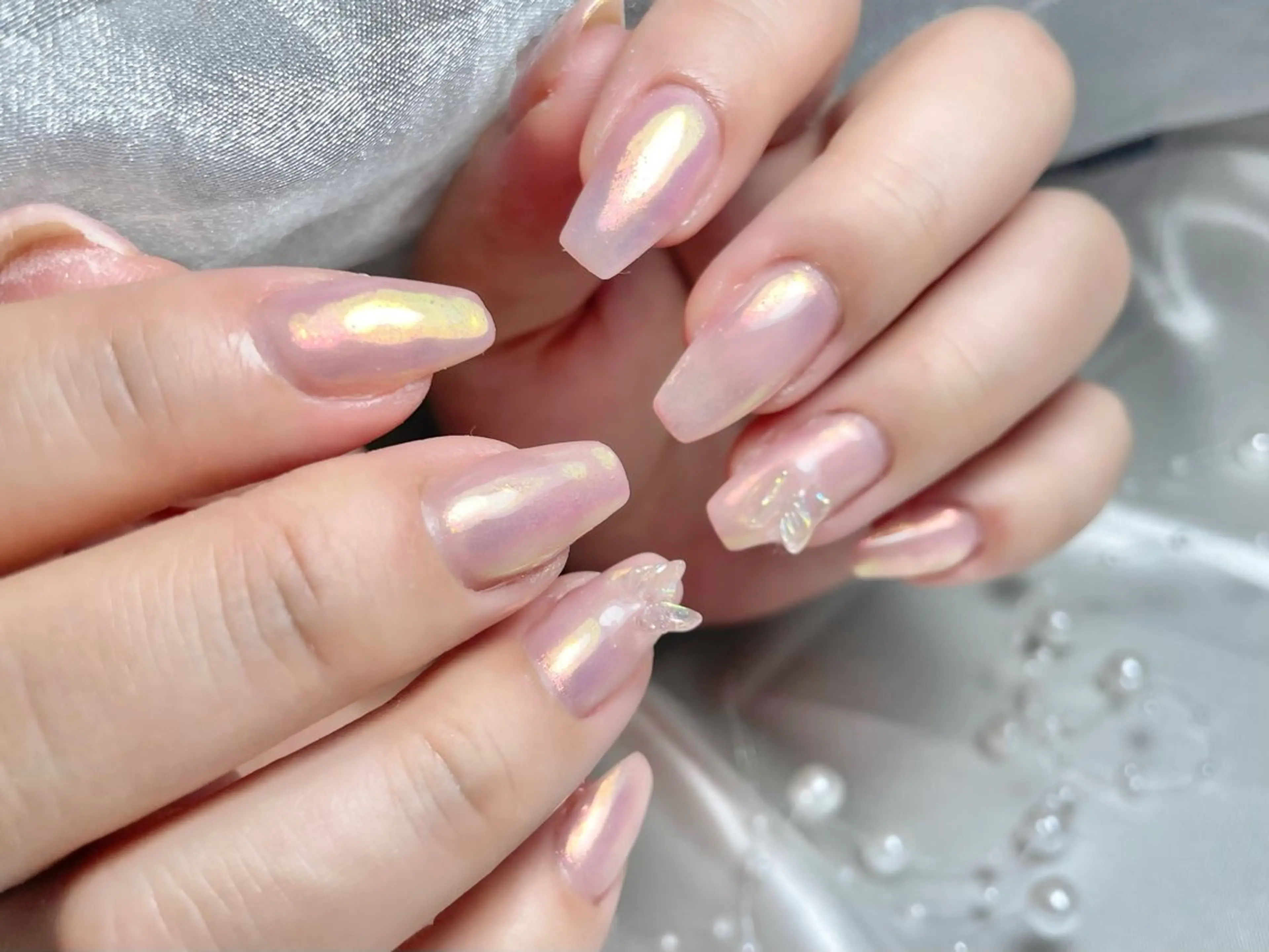 ネイル ミラーネイル 春ネイル ワンホンネイル ハンドネイル ゆりか ジョアアンジェ福島のネイルデザイン