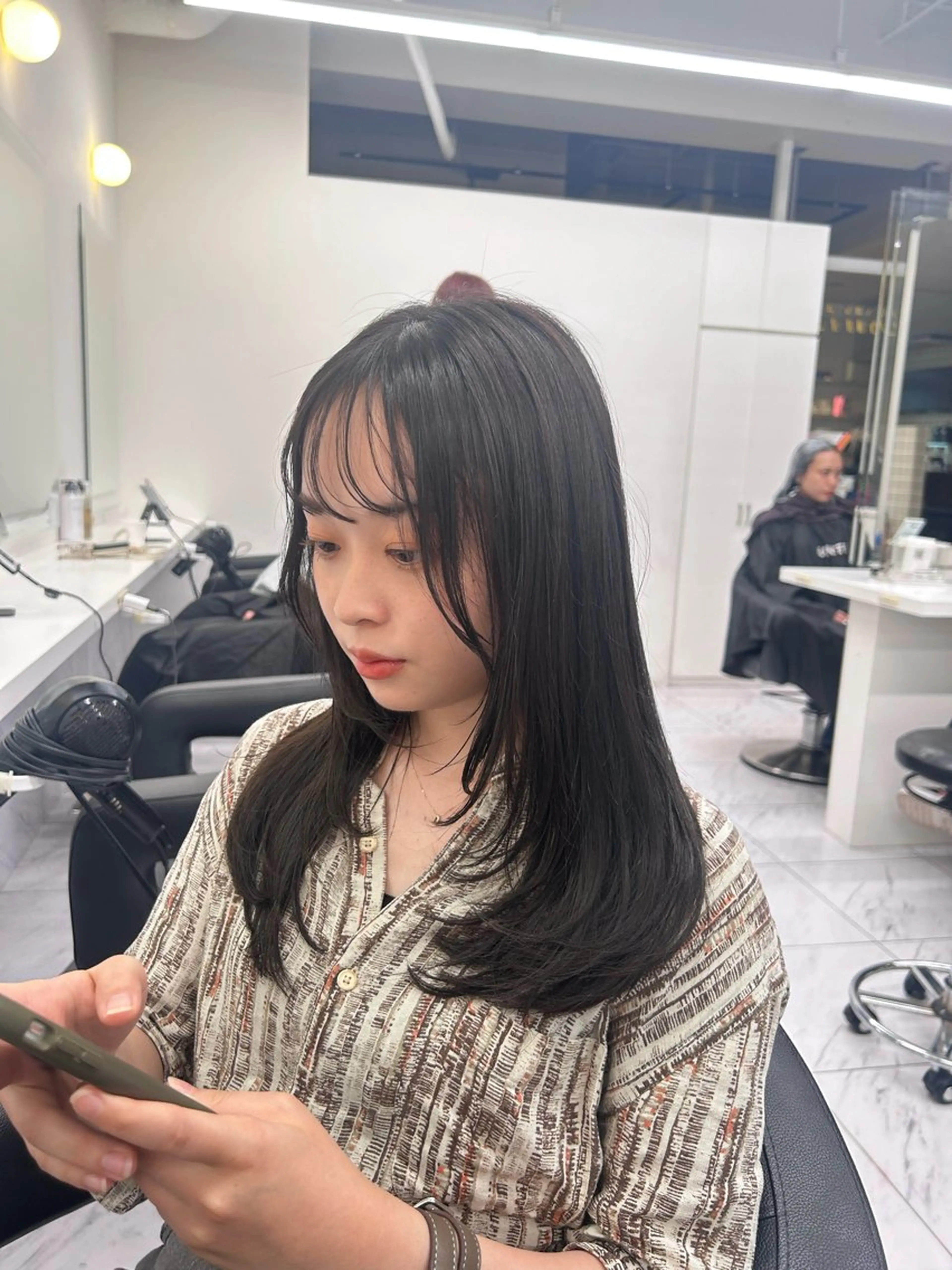 ロング カラー パーマ ヘアアレンジ メンズ キッズ ブリーチなしカラー/ ブラウン/レイヤーのヘアスタイル