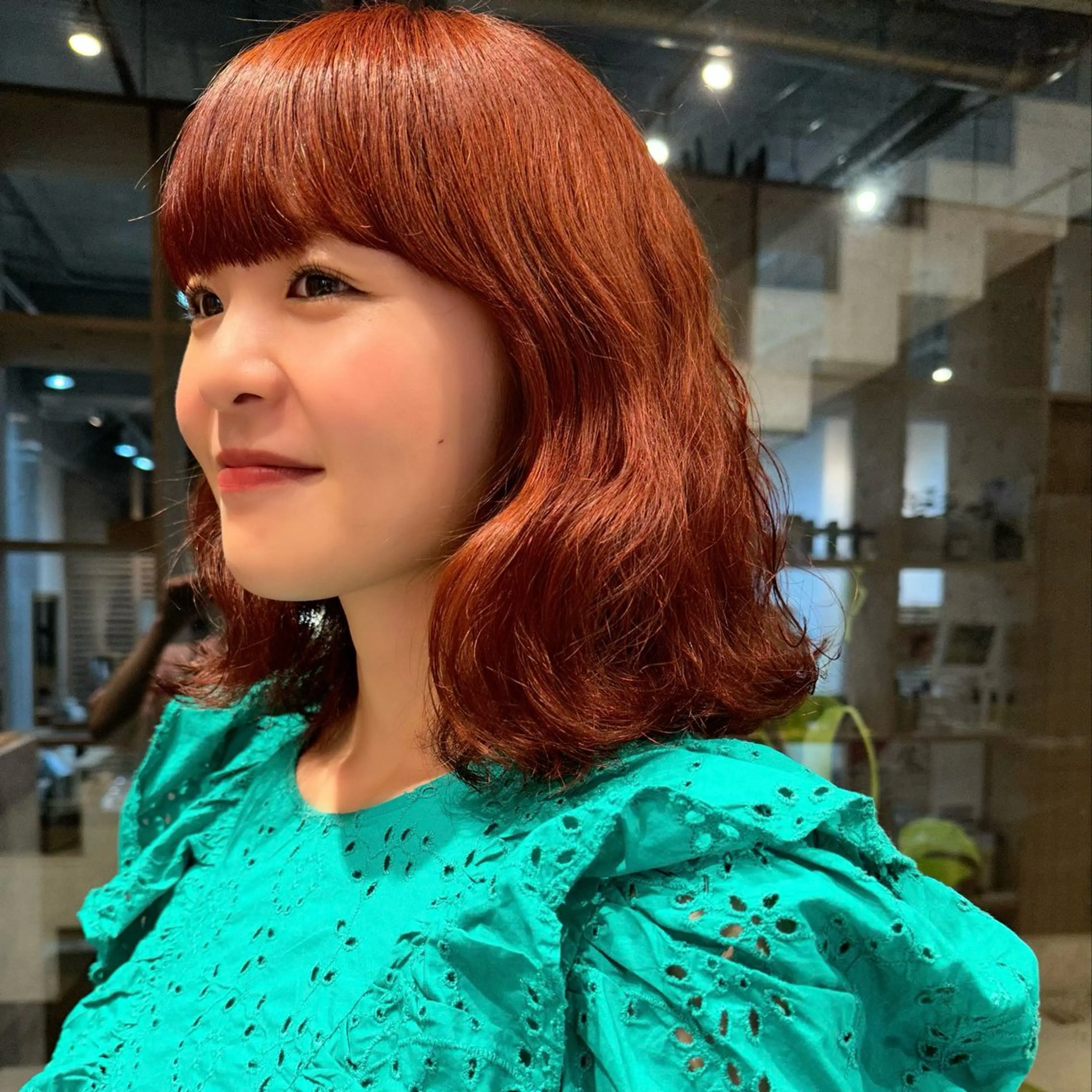 ショート カラー ブリーチ ダブルカラー ブリーチなしカラー オレンジ ボブ/レイヤー/ニュ アンスパーマ/小夏のヘアスタイル