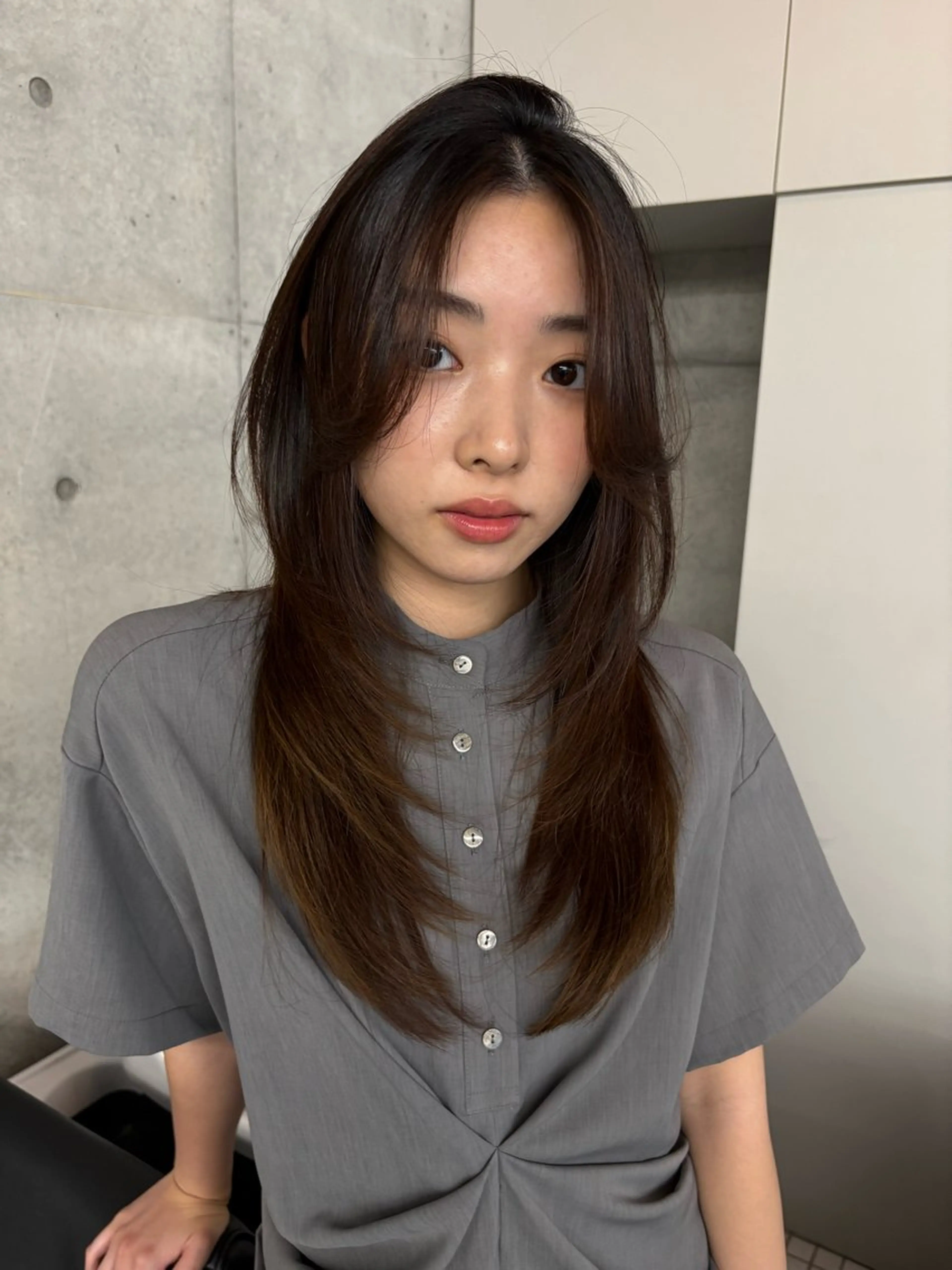 ミディアム カラー カット 縮毛矯正 レイヤー/柔色 カラー/SAkiのヘアスタイル