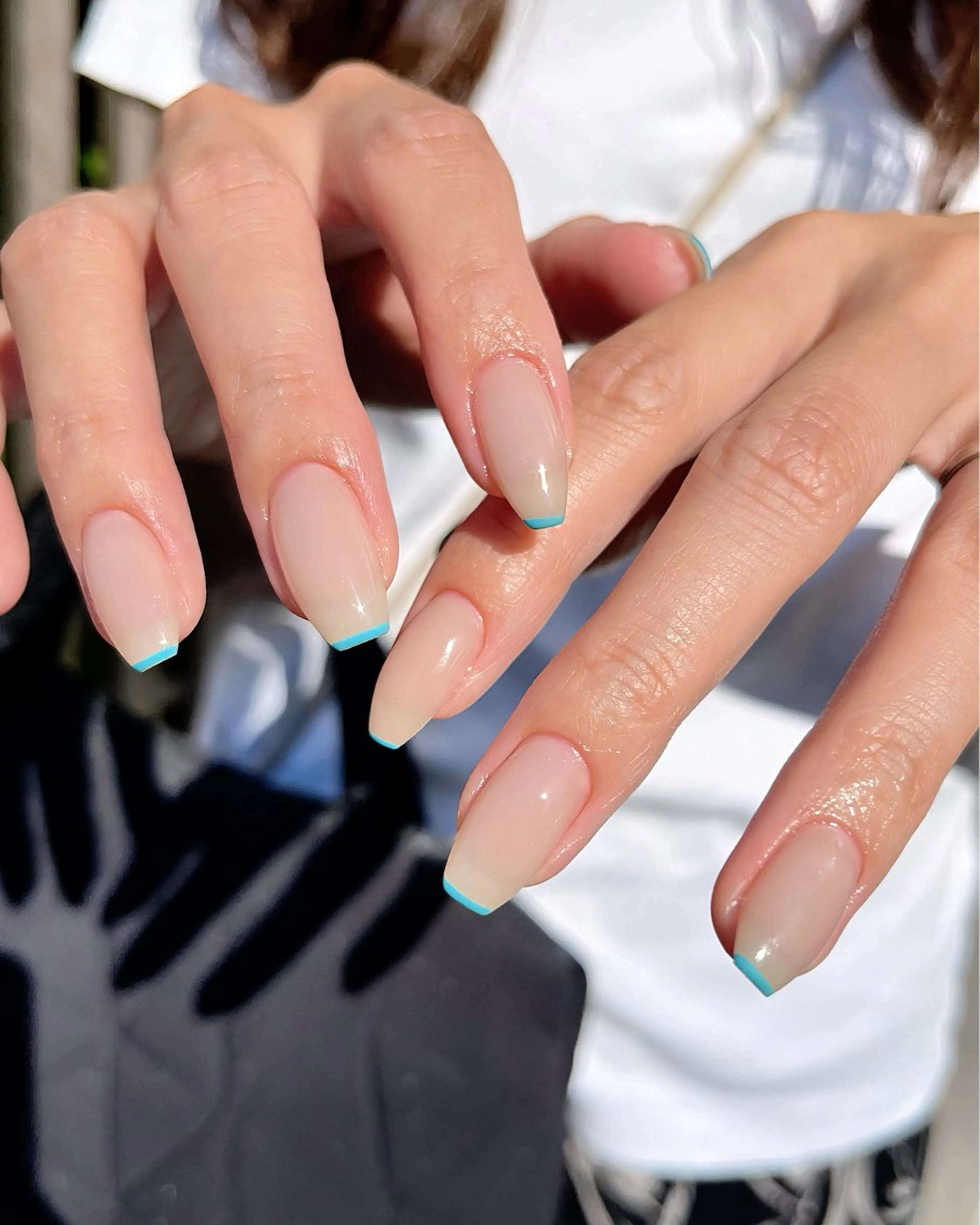 ネイル フレンチネイル 水色 オフィスネイル シンプルネイル ハンドネイル ハンドケア 🎀NAIL🎀 AI🪄︎︎◝✩のネイルデザイン