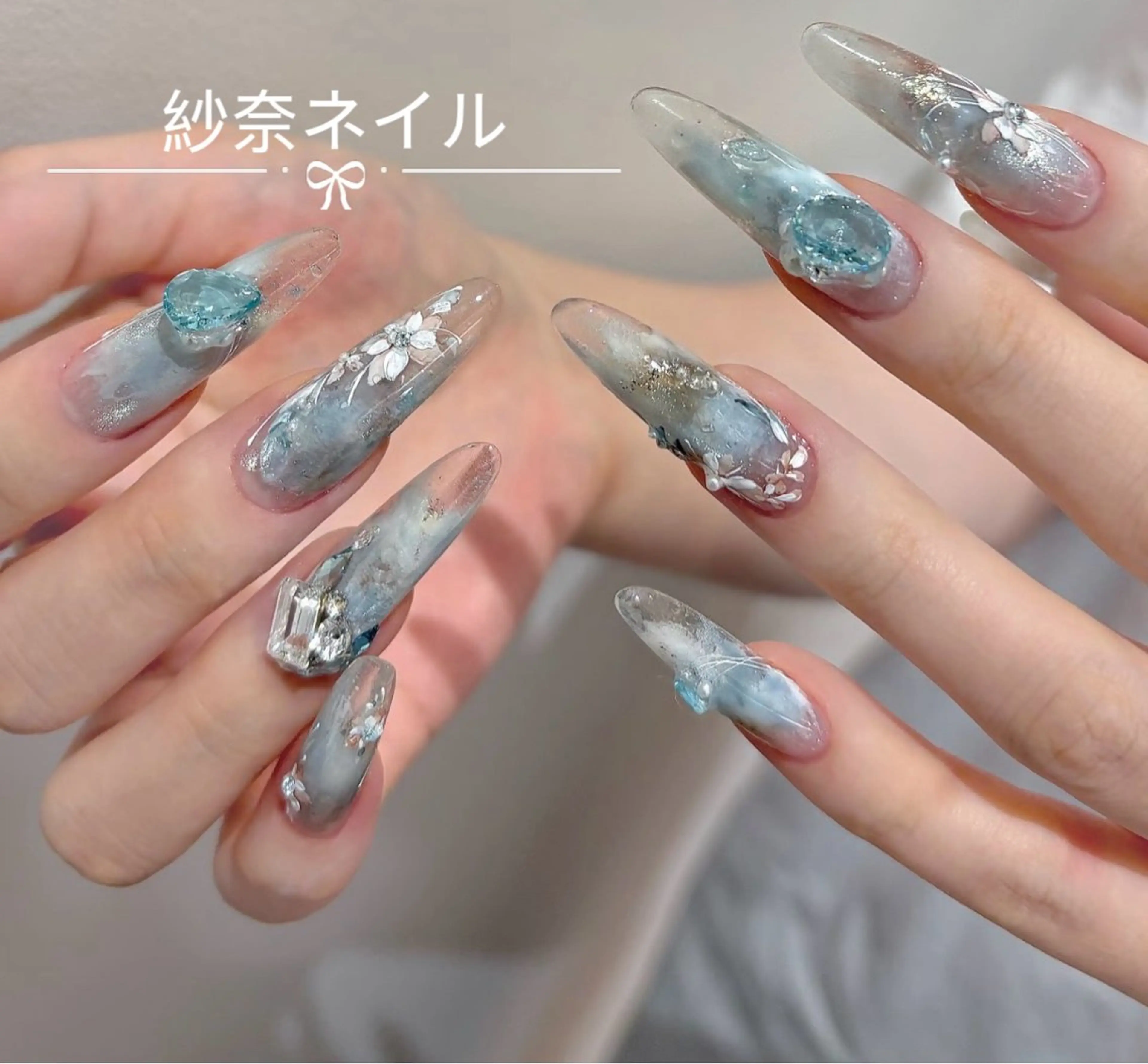 ネイル アートネイル ロングネイル 持ち込み スーパーロングネイル 纱 奈のネイルデザイン