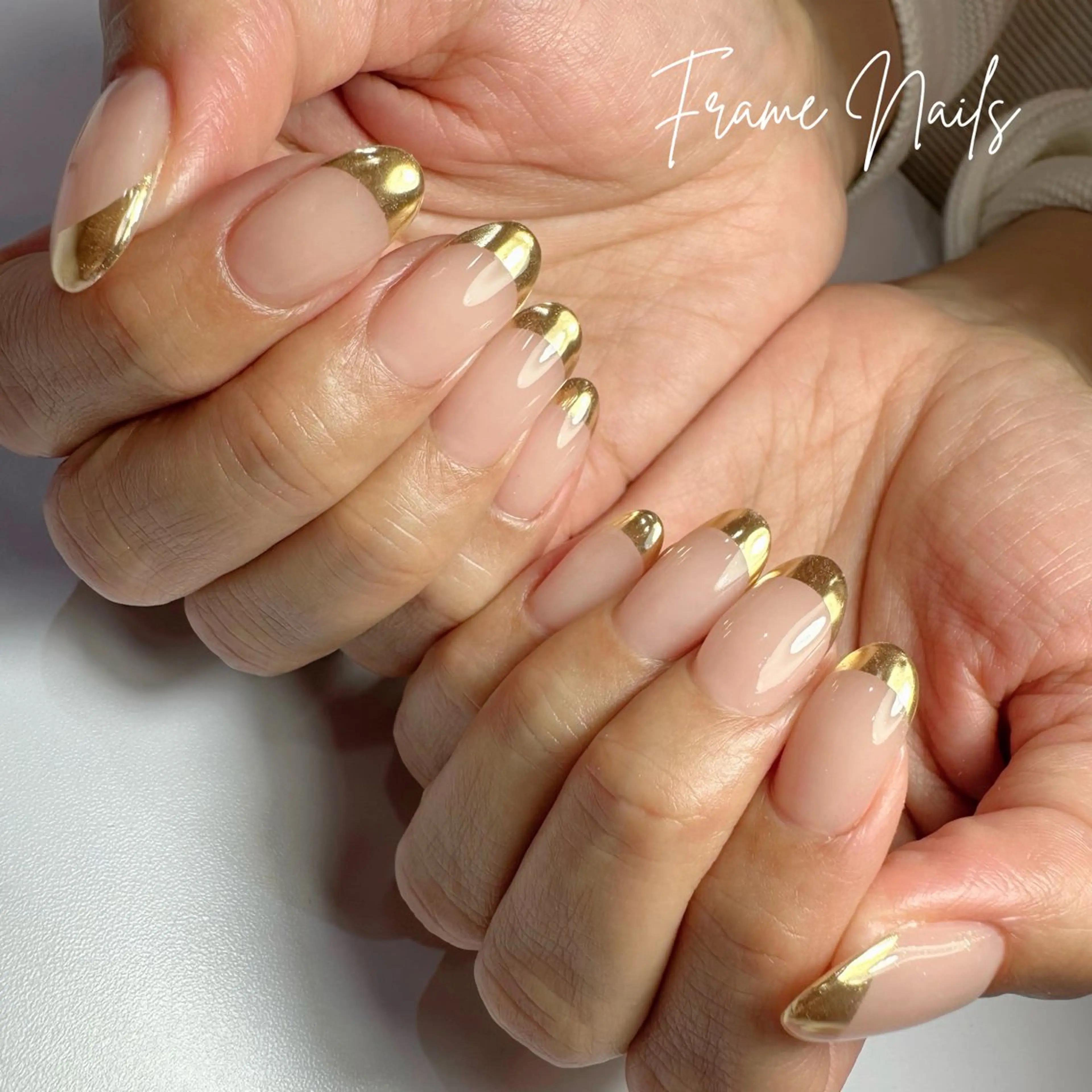 ネイル フレンチネイル ゴールド ミラーネイル Okamori Mikiのネイルデザイン
