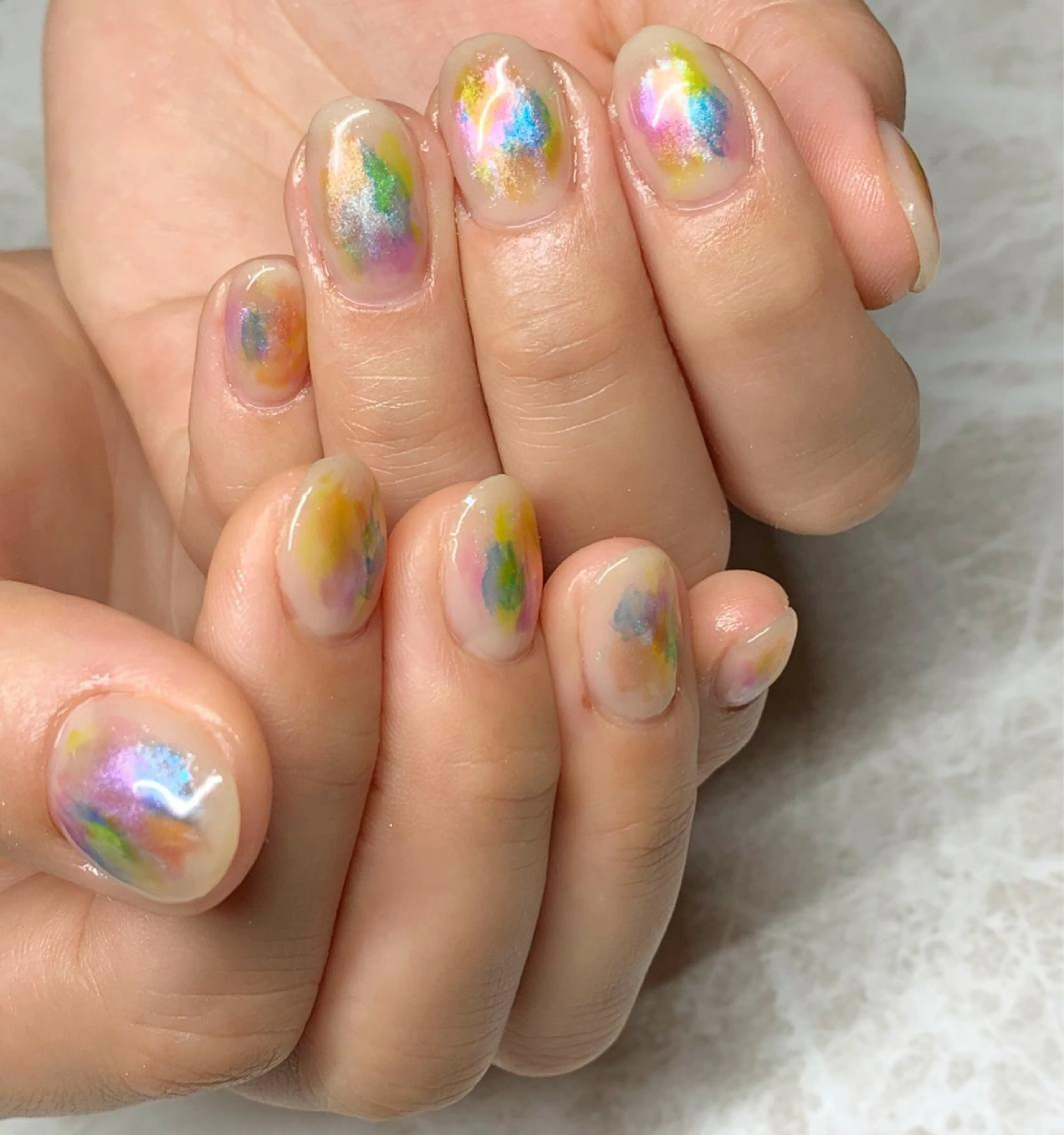 ネイル アートネイル ブルー クリアネイル 長さ出し ジェルネイル Nail salon Ramo所属・松田 祥子のネイルデザイン