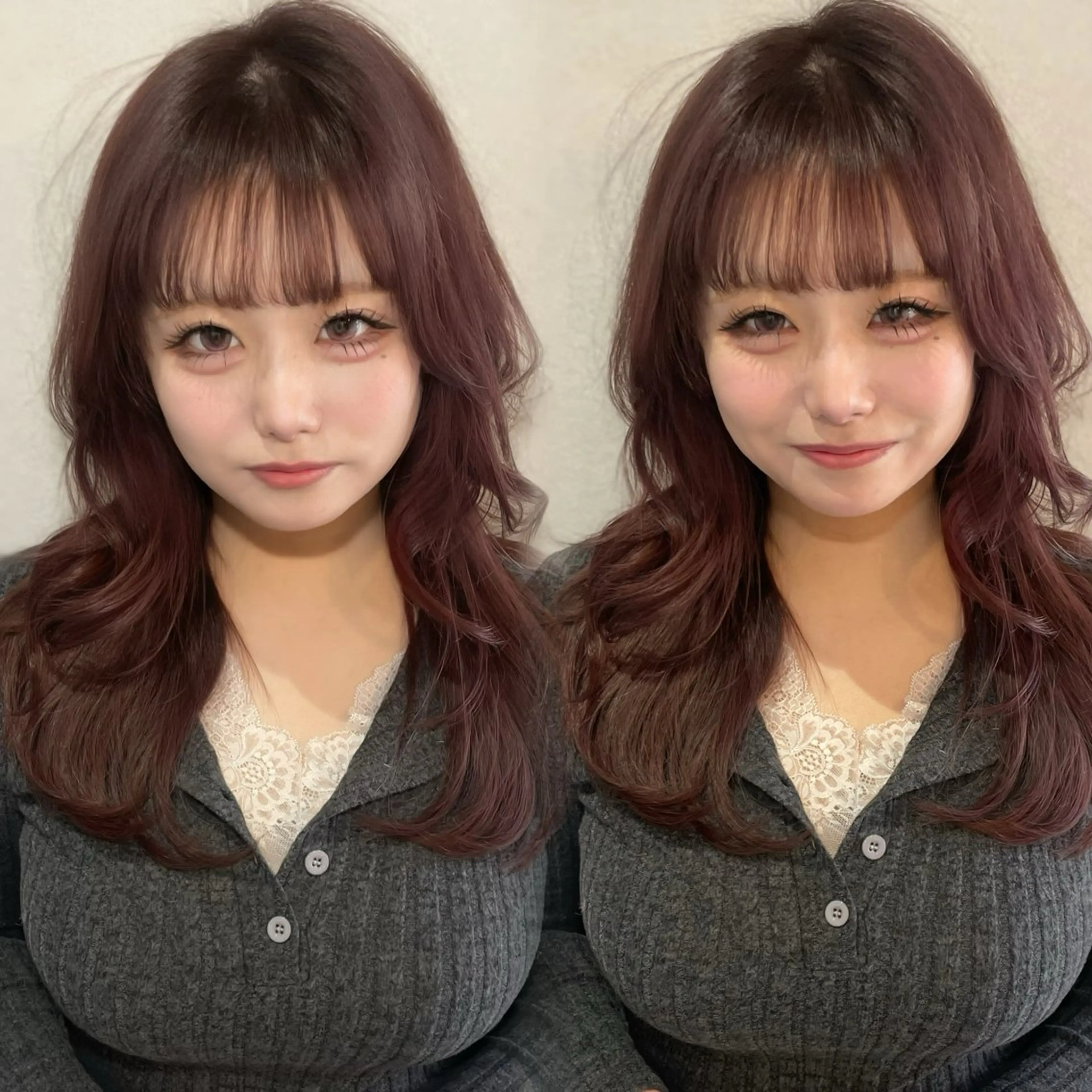 セミロング ピンクブラウン カット ヘアカラー 似合わせカット/ 顔周りカット/まりなのヘアスタイル