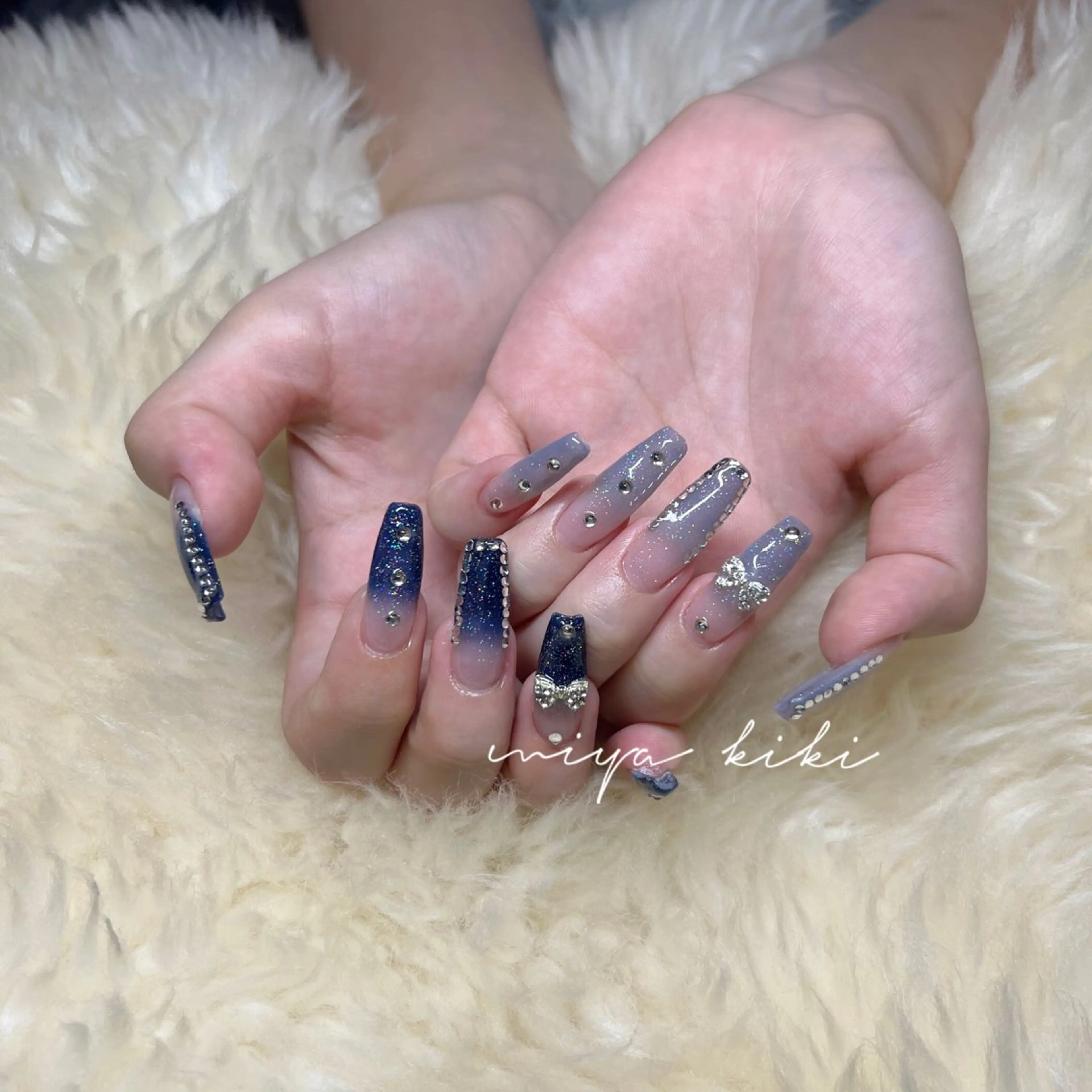 ロング ハンドネイル ハンドケア 💜MIYA nail川崎店のネイルデザイン