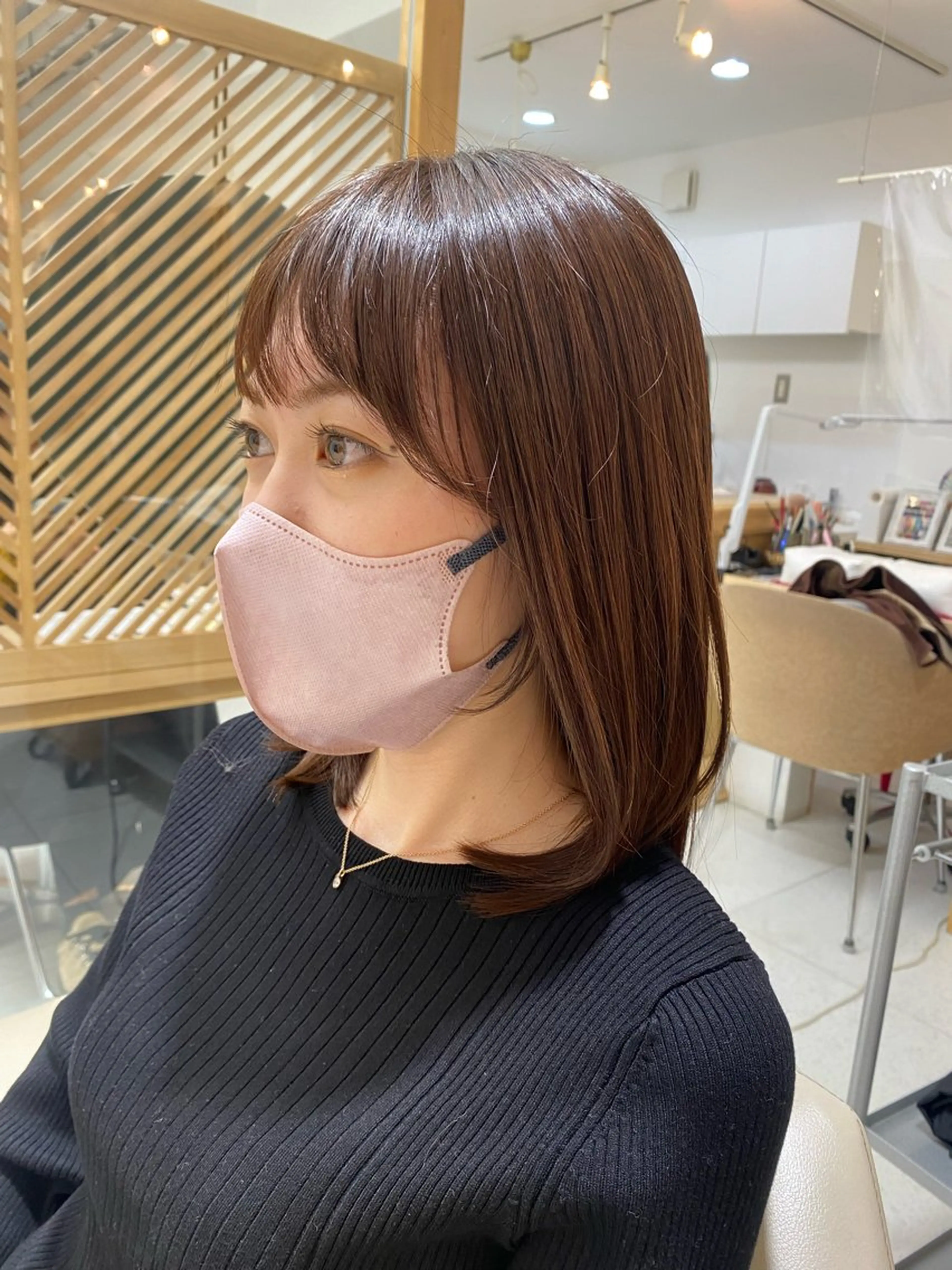 ミディアム カラー カット ヘアカラー トリートメント 安永 涼のヘアスタイル