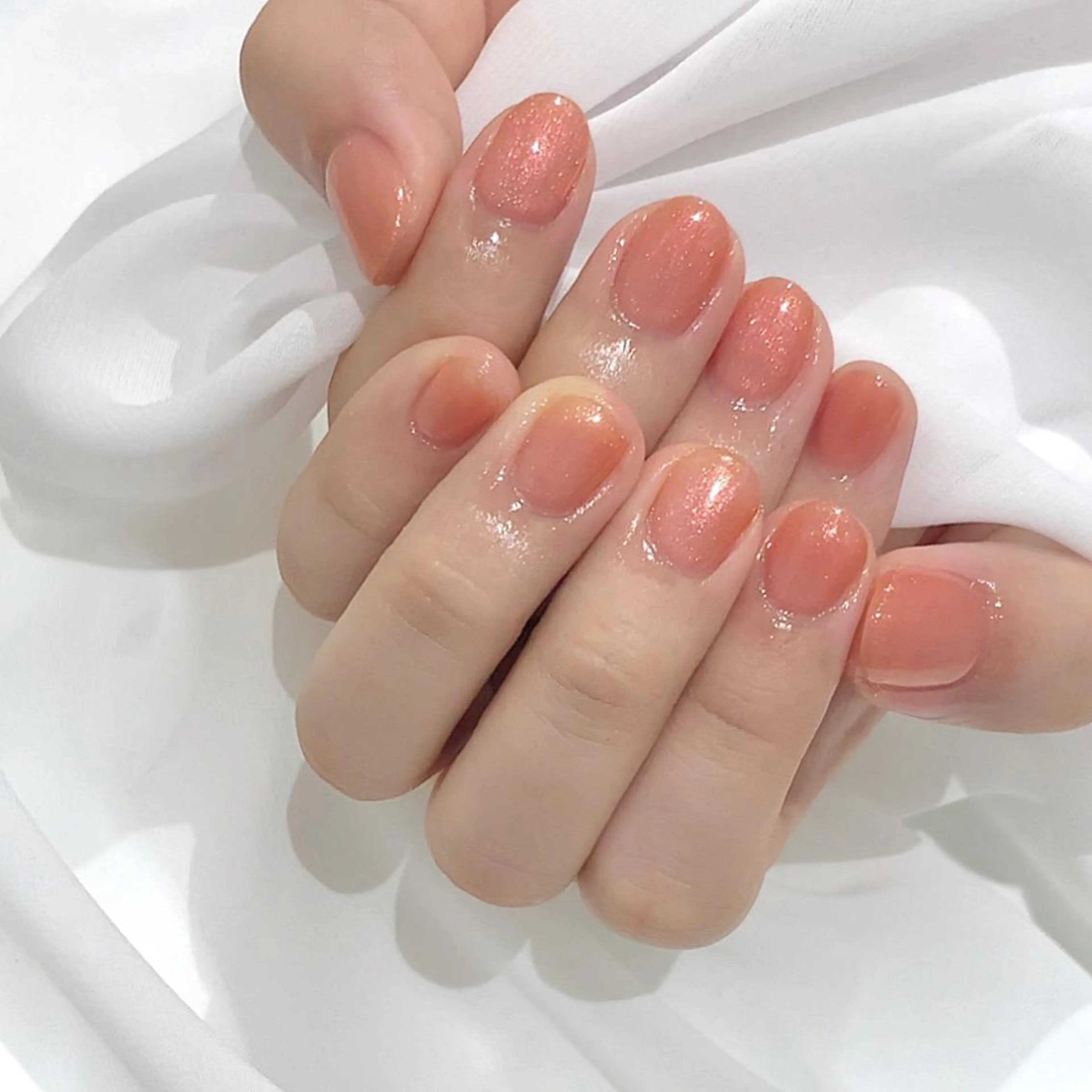 ネイル オーロラネイル ラメ(グリッター) オレンジ ピンク Kanon 🤍のネイルデザイン